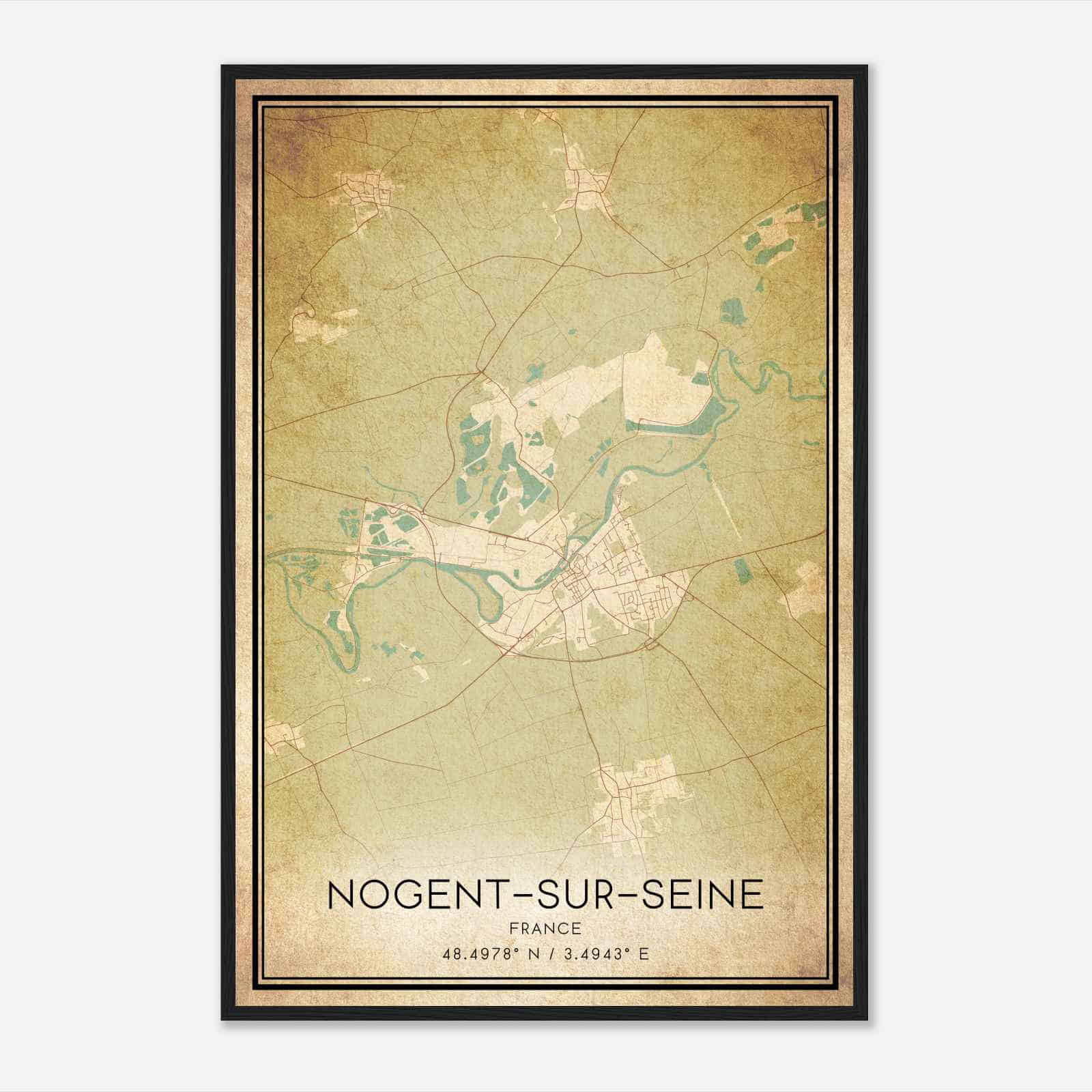 Vintage Nogent-sur-Seine France Map Poster, Nogent-sur-Seine City Road Wall Art Print