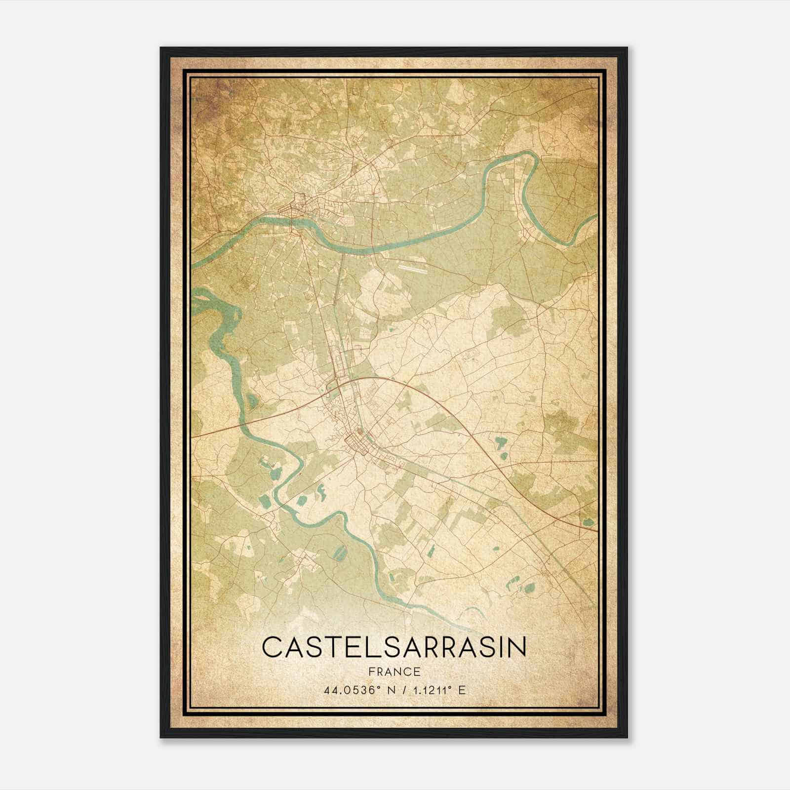 Vintage Castelsarrasin France Map Poster, Castelsarrasin City Road Wall Art Print