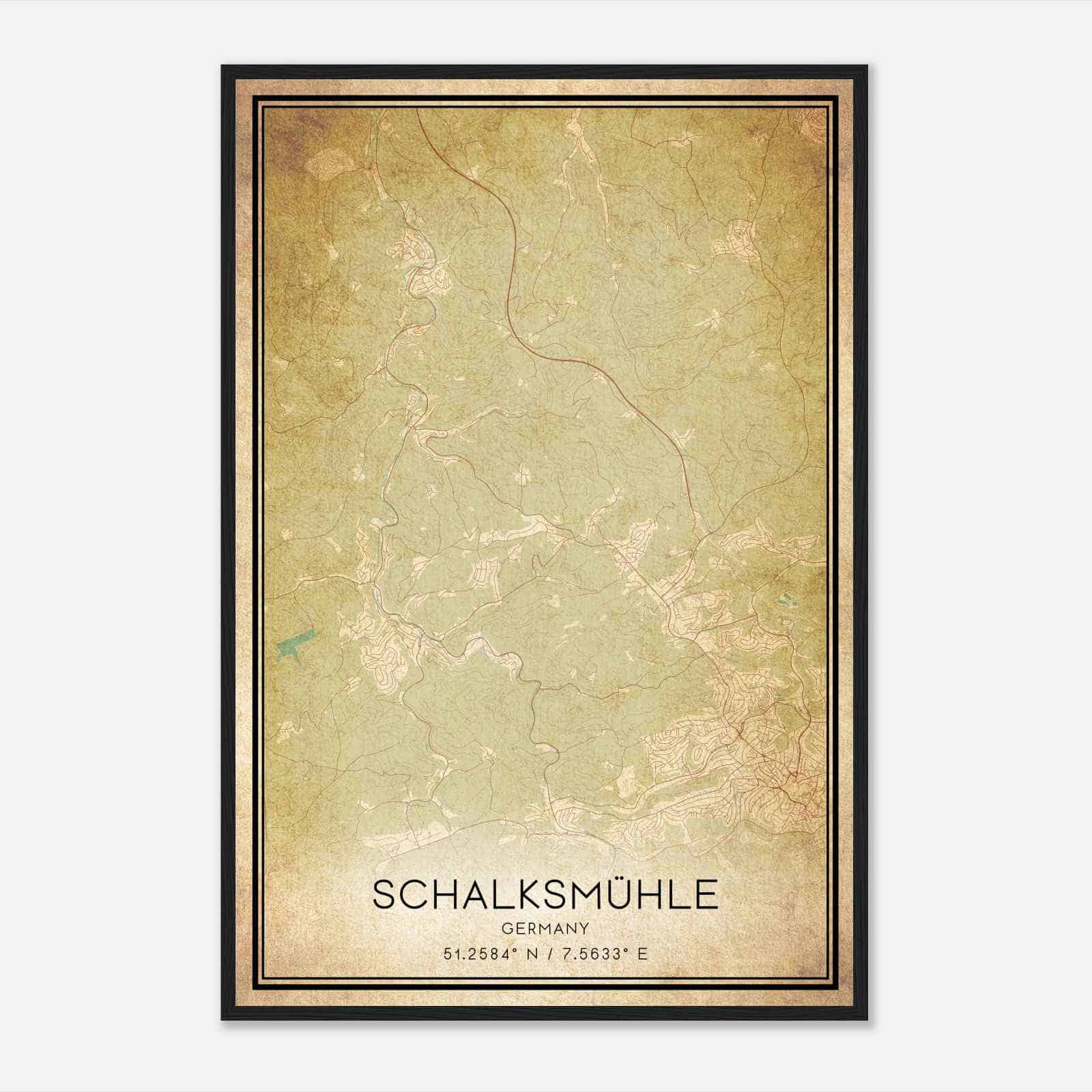 Vintage Schalksmuhle Germany Map Poster, Schalksmuhle City Road Wall Art Print