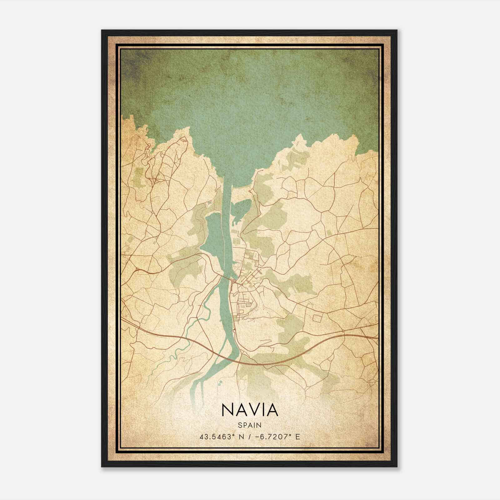 Vintage Navia Spain Map Poster, Navia City Road Wall Art Print