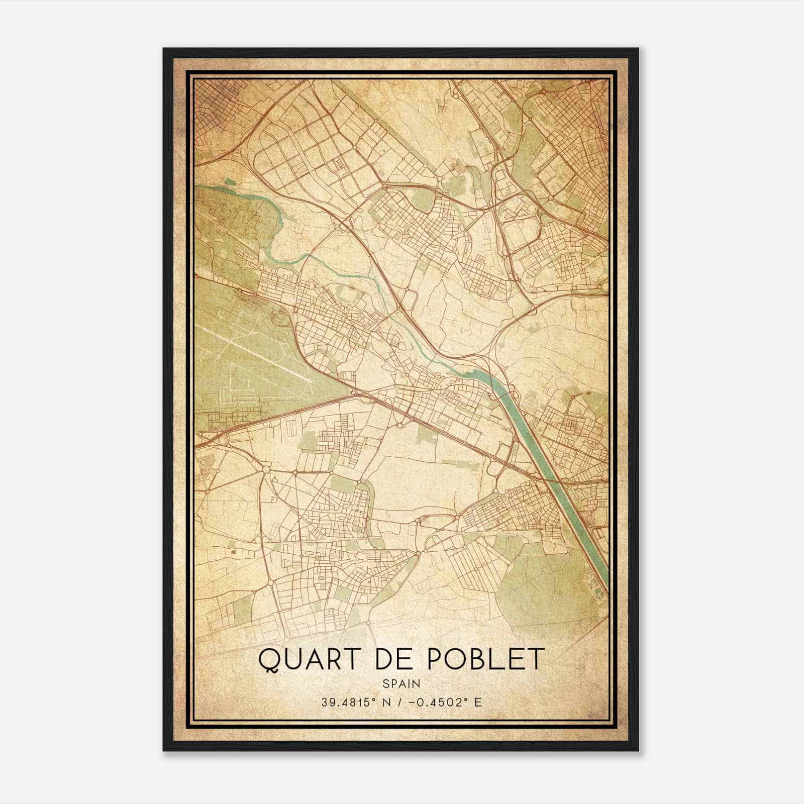 Vintage Cuart de Poblet Spain Map Poster, Cuart de Poblet City Road Wall Art Print