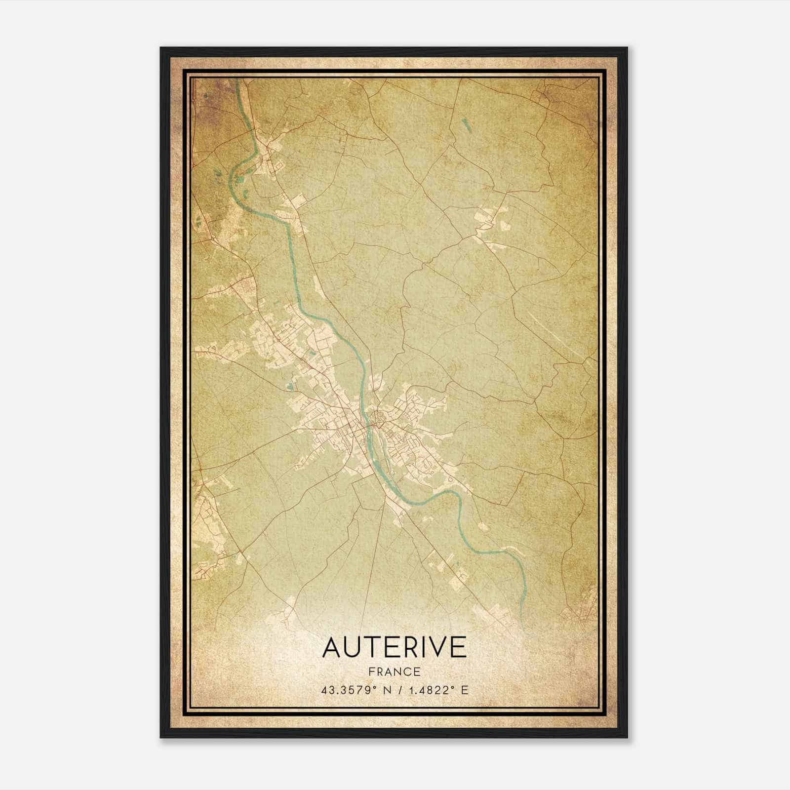 Vintage Auterive France Map Poster, Auterive City Road Wall Art Print