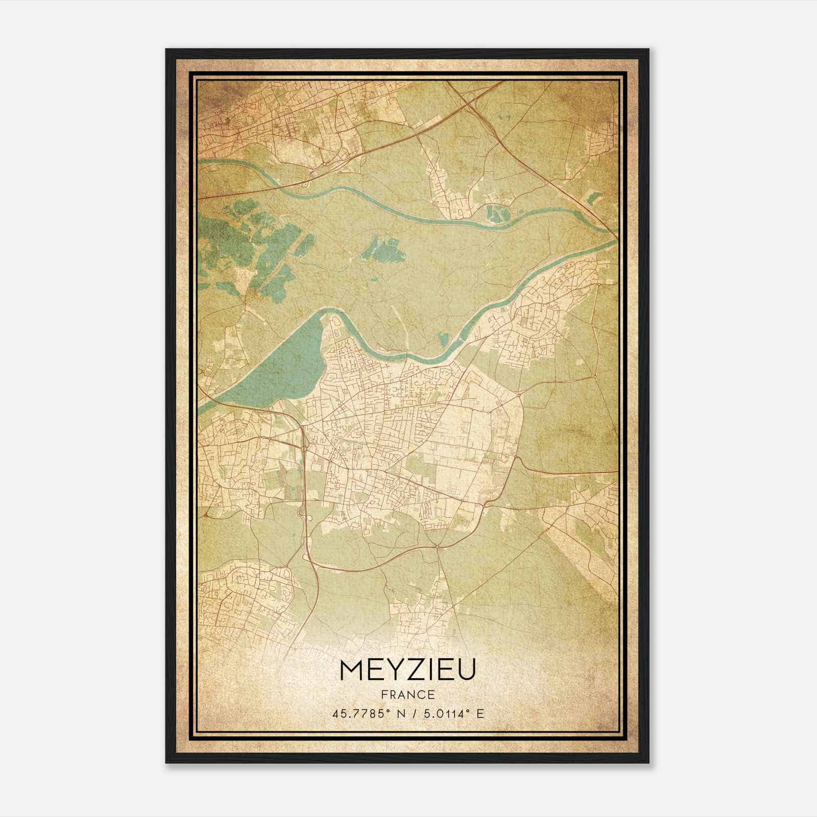 Vintage Meyzieu France Map Poster, Meyzieu City Road Wall Art Print