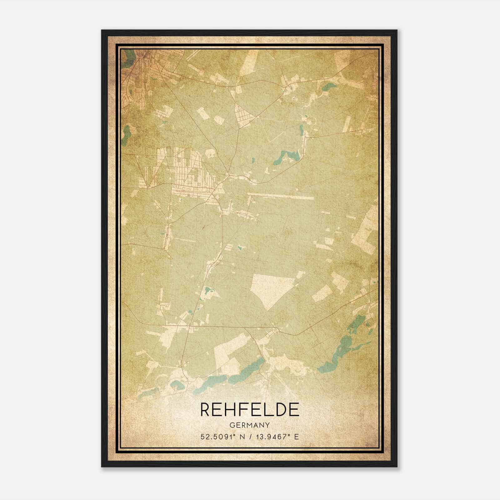 Vintage Rehfelde Germany Map Poster, Rehfelde City Road Wall Art Print