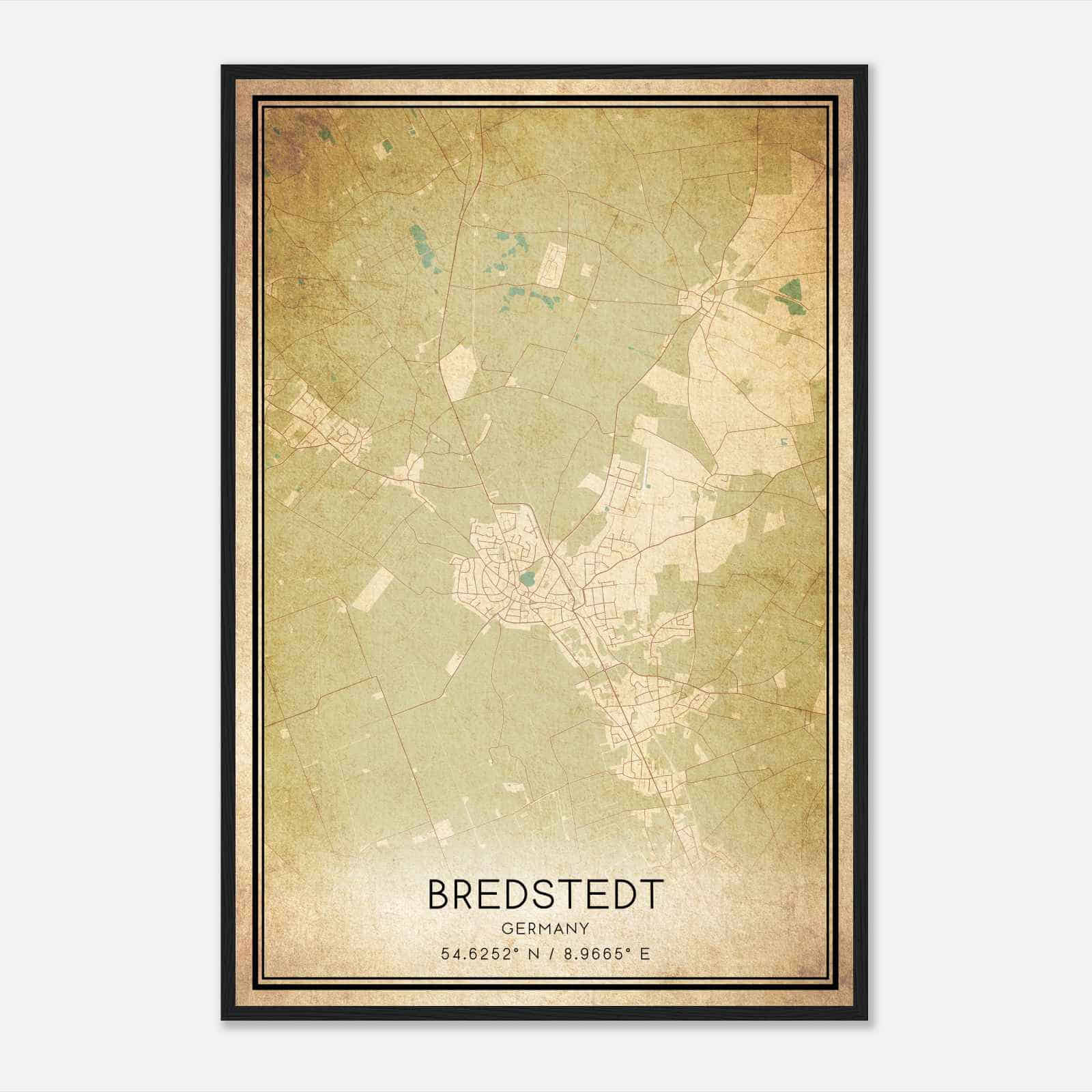 Vintage Bredstedt Germany Map Poster, Bredstedt City Road Wall Art Print