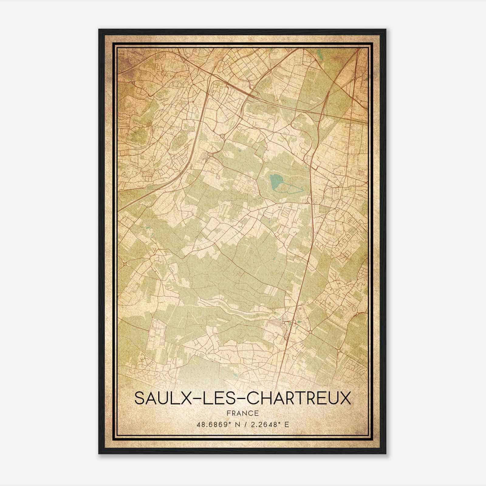 Vintage Saulx-les-Chartreux France Map Poster, Saulx-les-Chartreux City Road Wall Art Print
