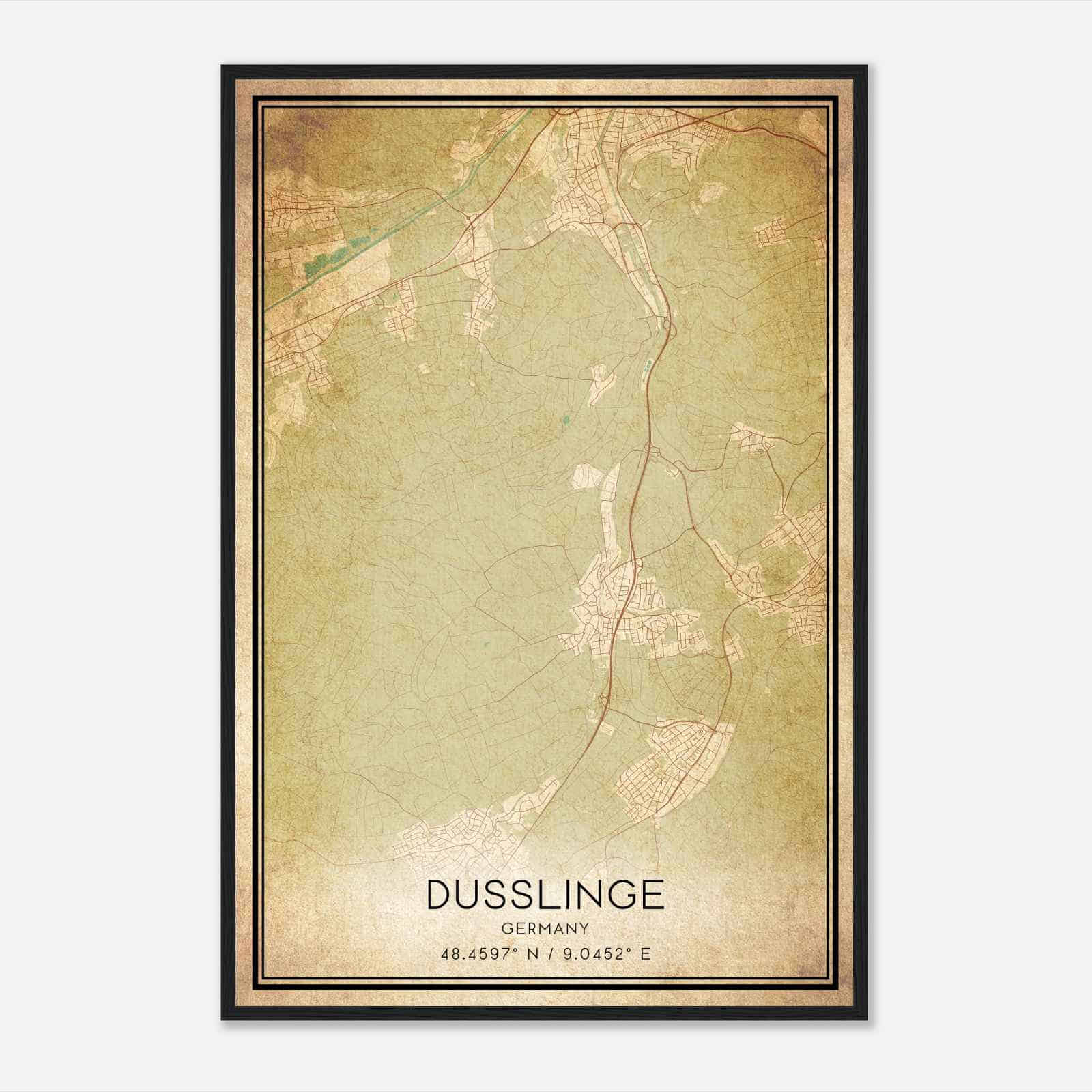 Vintage Dusslingen Germany Map Poster, Dusslingen City Road Wall Art Print