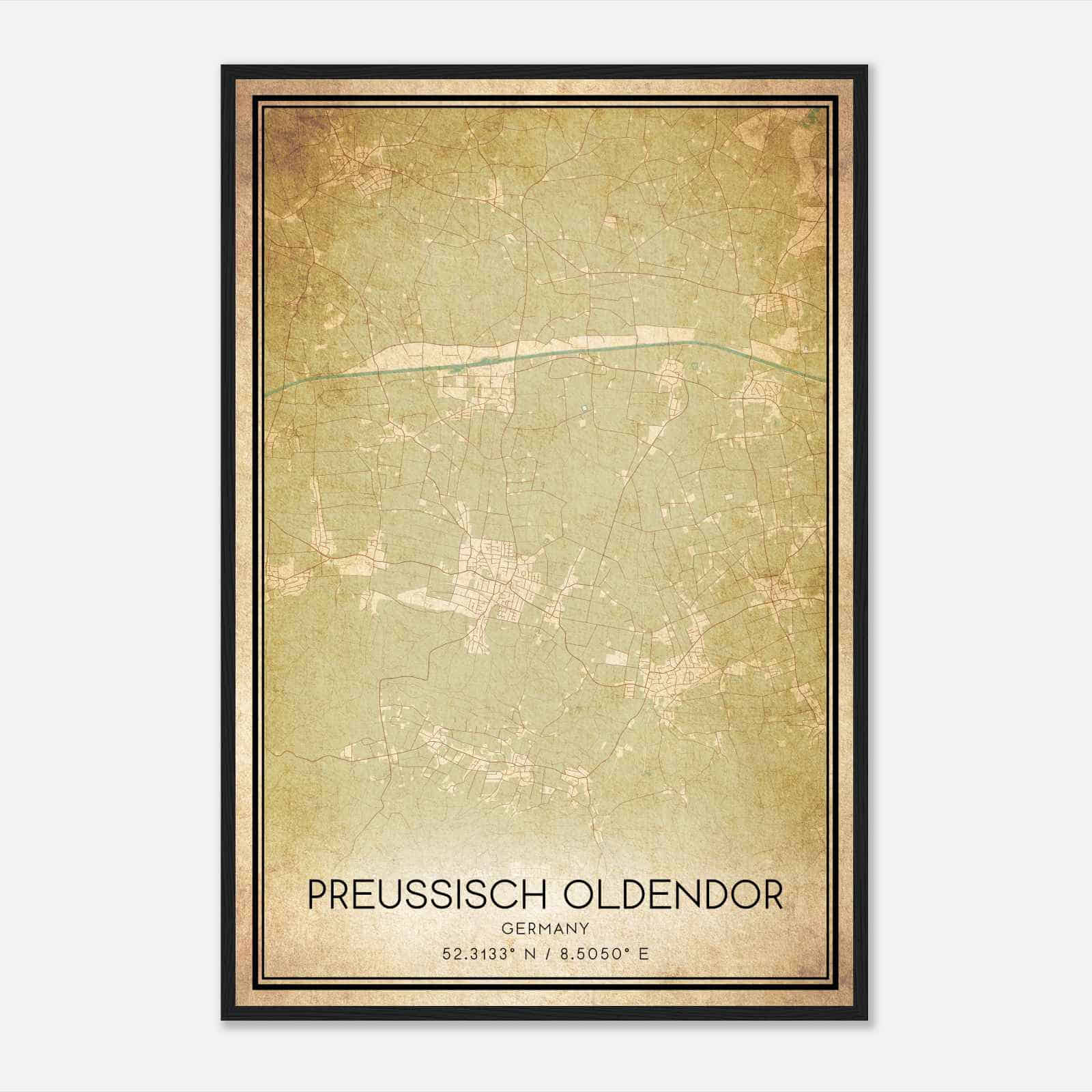 Vintage Preussisch Oldendorf Germany Map Poster, Preussisch Oldendorf City Road Wall Art Print