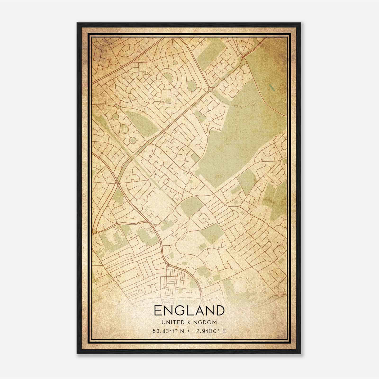 Vintage West Derby United Kingdom Map Poster, West Derby City Road Wall Art Print