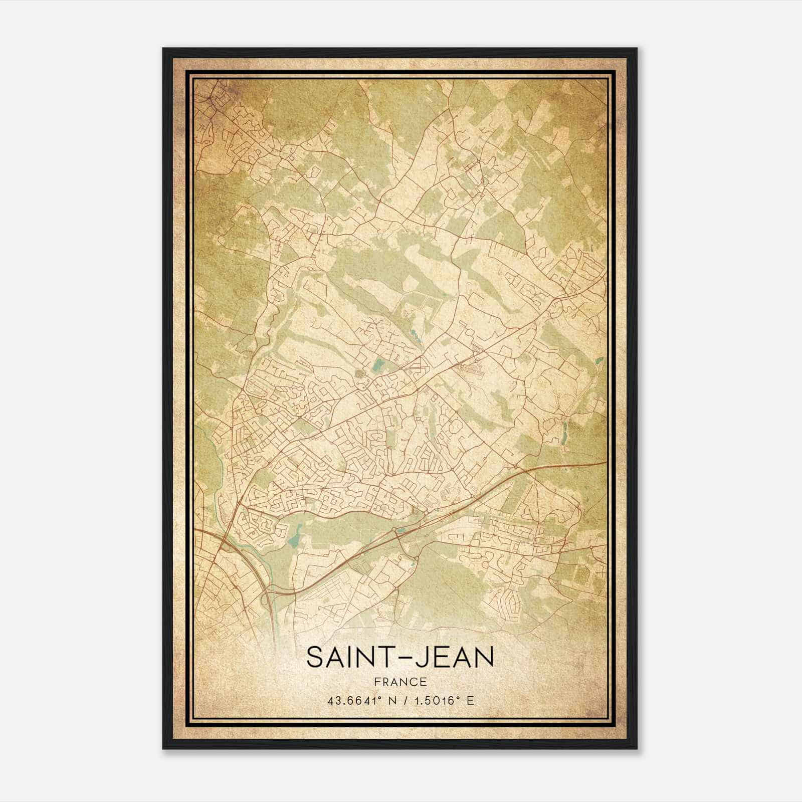 Vintage Saint-Jean France Map Poster, Saint-Jean City Road Wall Art Print