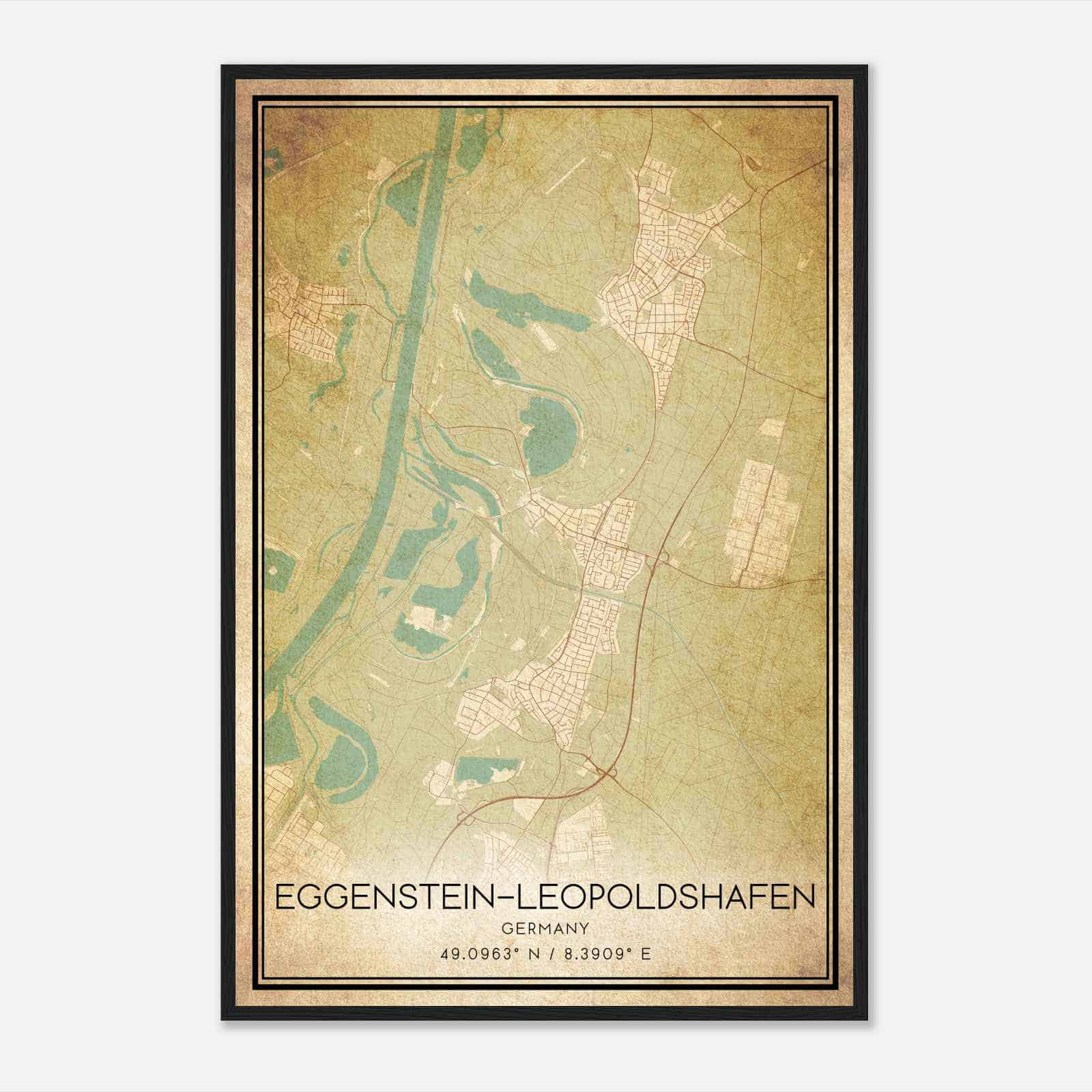 Vintage Eggenstein-Leopoldshafen Germany Map Poster, Eggenstein-Leopoldshafen City Road Wall Art Print