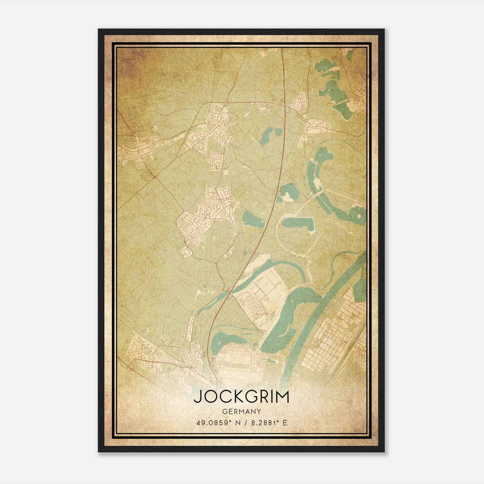 Vintage Jockgrim Germany Map Poster, Jockgrim City Road Wall Art Print