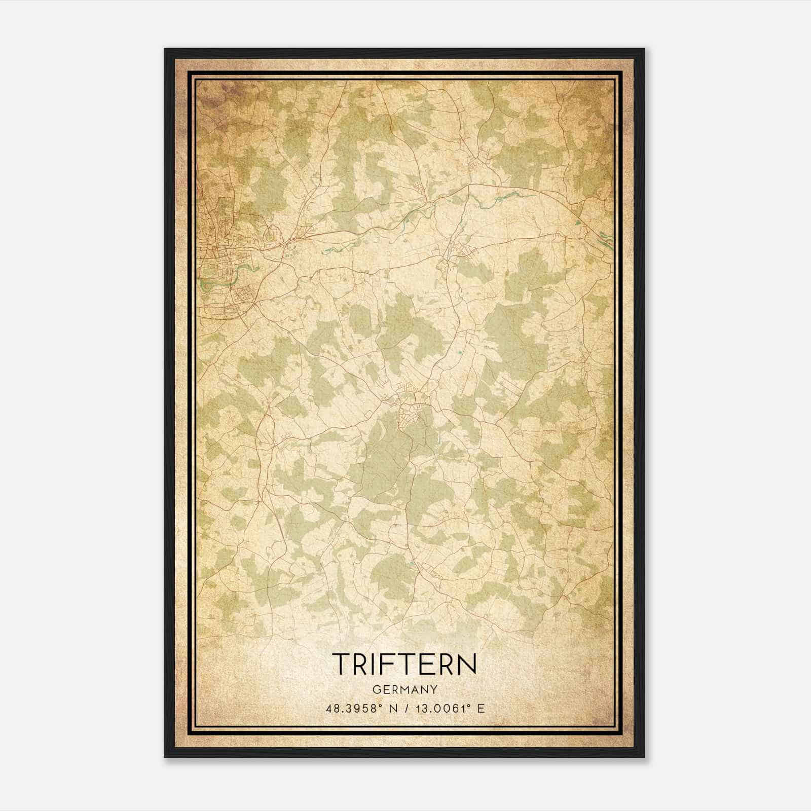 Vintage Triftern Germany Map Poster, Triftern City Road Wall Art Print