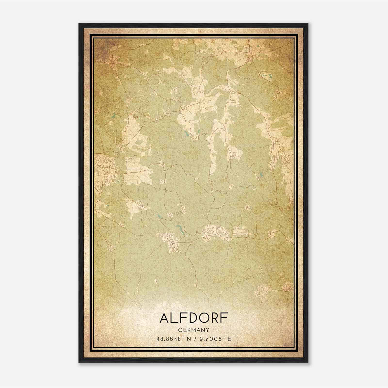 Vintage Alfdorf Germany Map Poster, Alfdorf City Road Wall Art Print