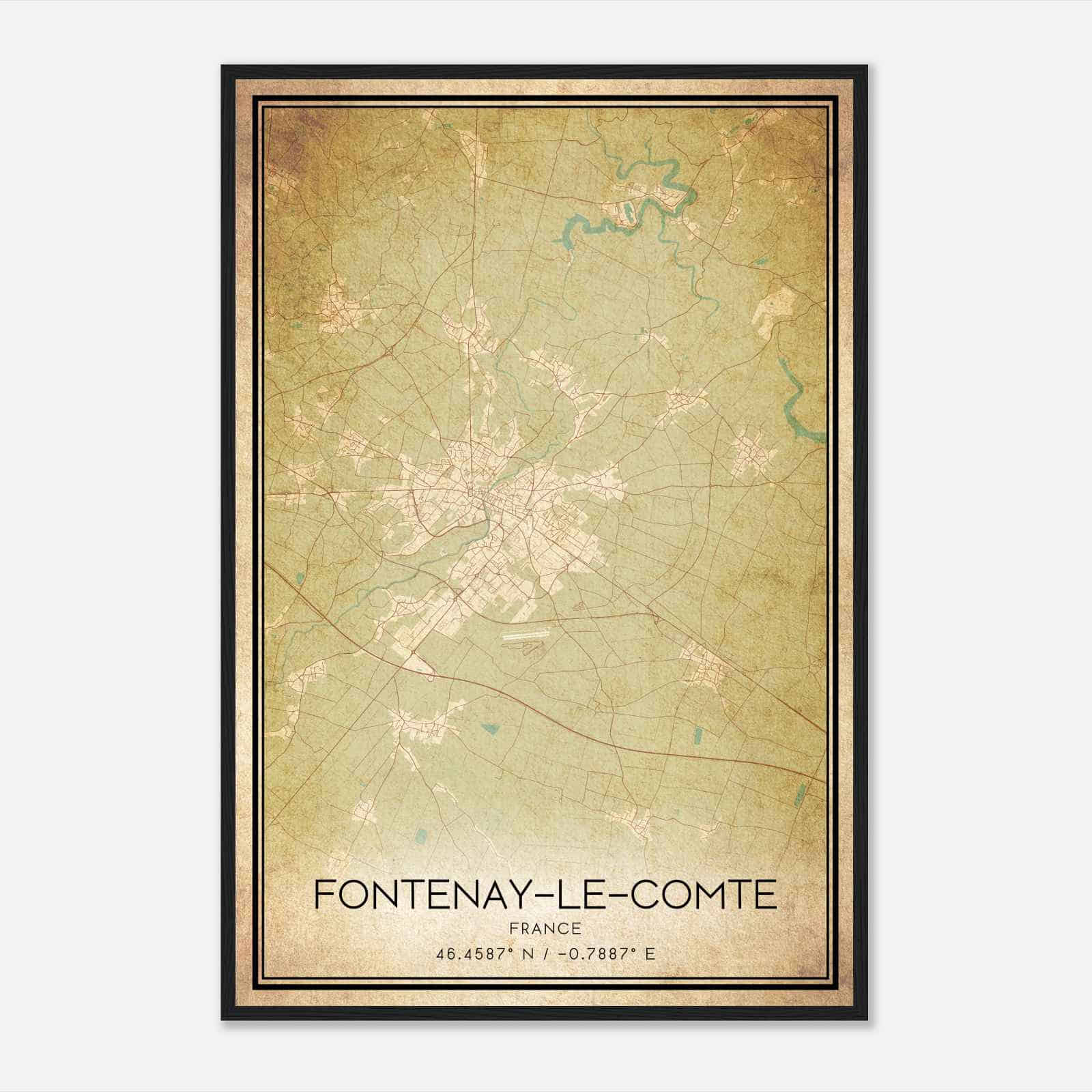 Vintage Fontenay-le-Comte France Map Poster, Fontenay-le-Comte City Road Wall Art Print