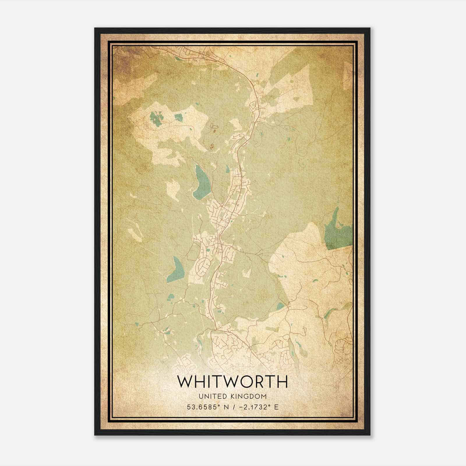 Vintage Whitworth United Kingdom Map Poster, Whitworth City Road Wall Art Print