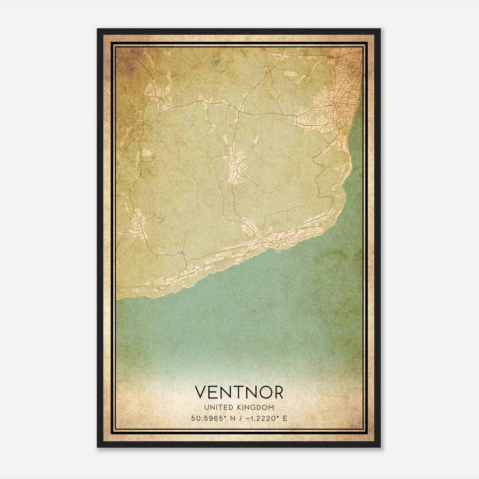 Vintage Ventnor United Kingdom Map Poster, Ventnor City Road Wall Art Print