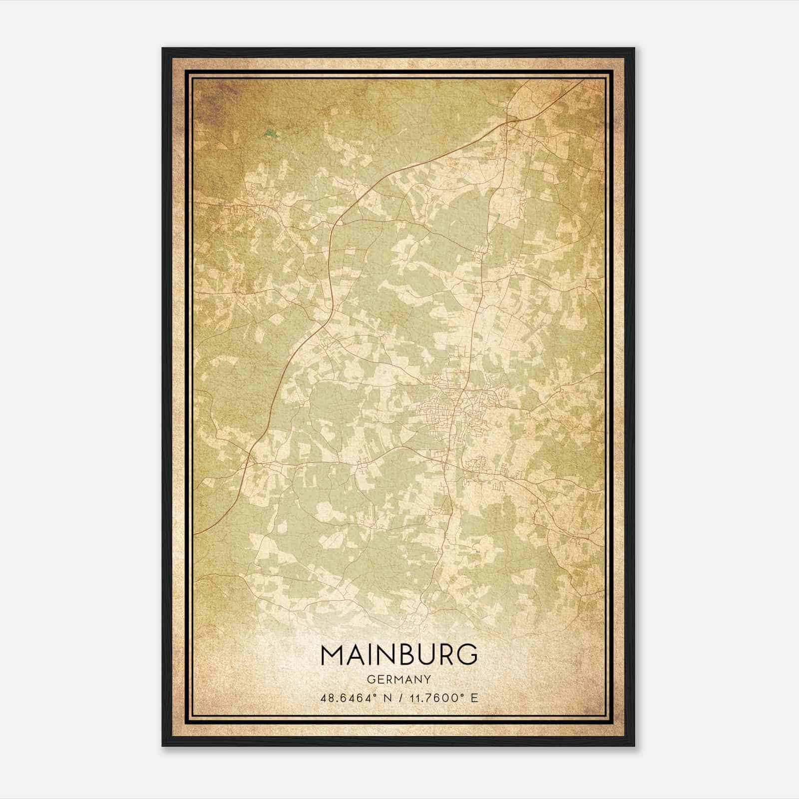 Vintage Mainburg Germany Map Poster, Mainburg City Road Wall Art Print