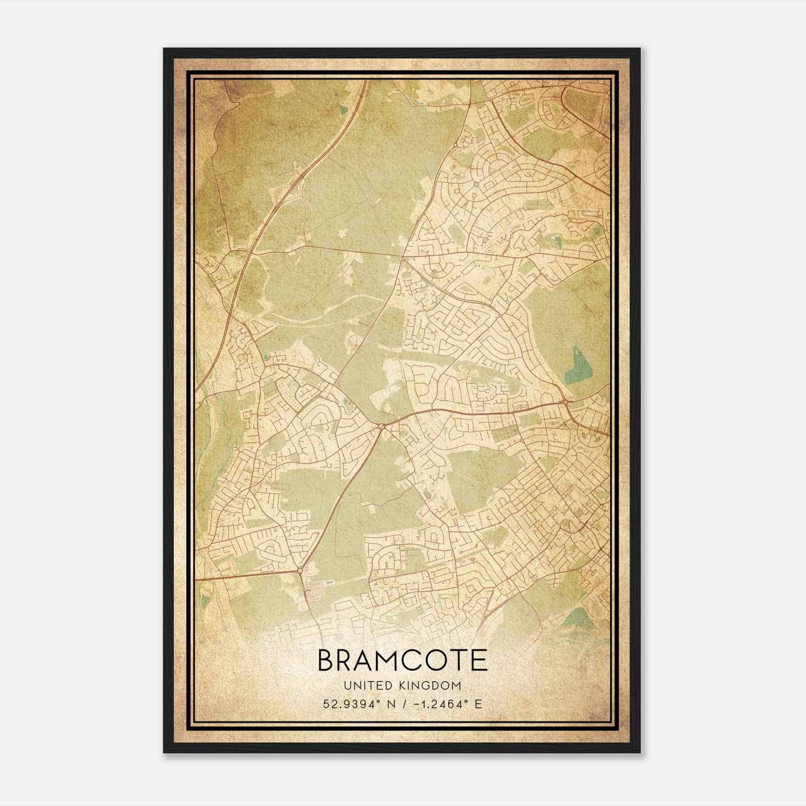 Vintage Bramcote United Kingdom Map Poster, Bramcote City Road Wall Art Print
