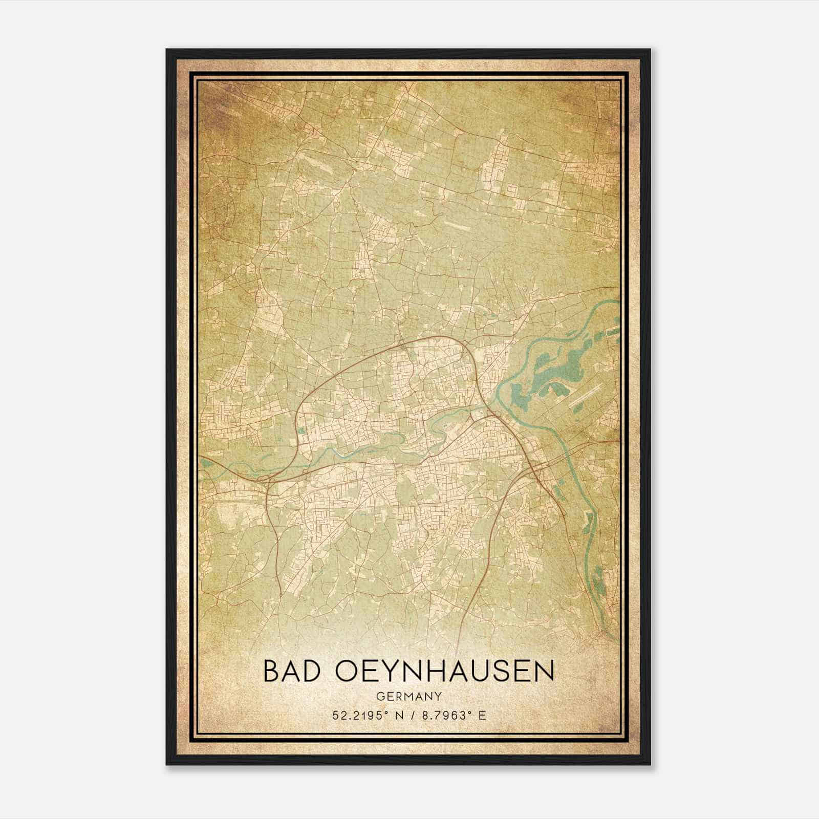 Vintage Bad Oeynhausen Germany Map Poster, Bad Oeynhausen City Road Wall Art Print