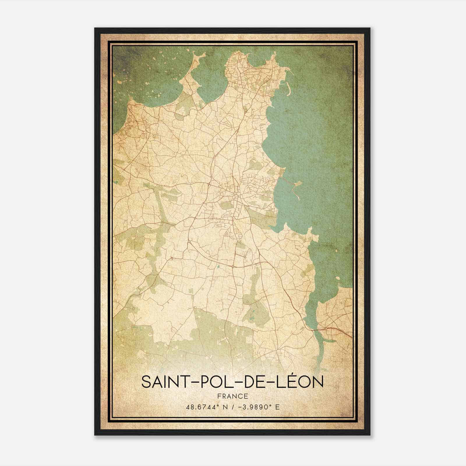 Vintage Saint-Pol-de-Leon France Map Poster, Saint-Pol-de-Leon City Road Wall Art Print