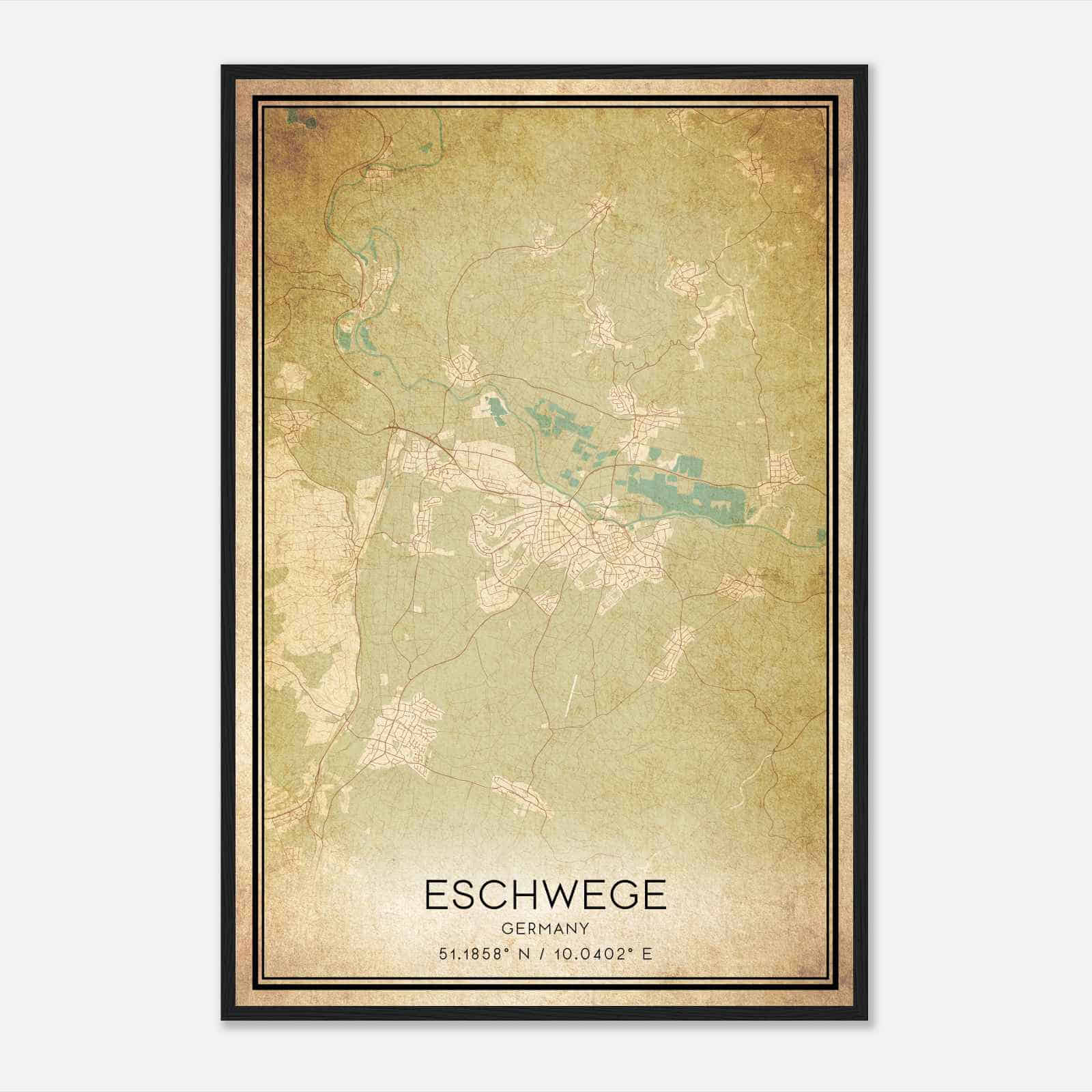 Vintage Eschwege Germany Map Poster, Eschwege City Road Wall Art Print