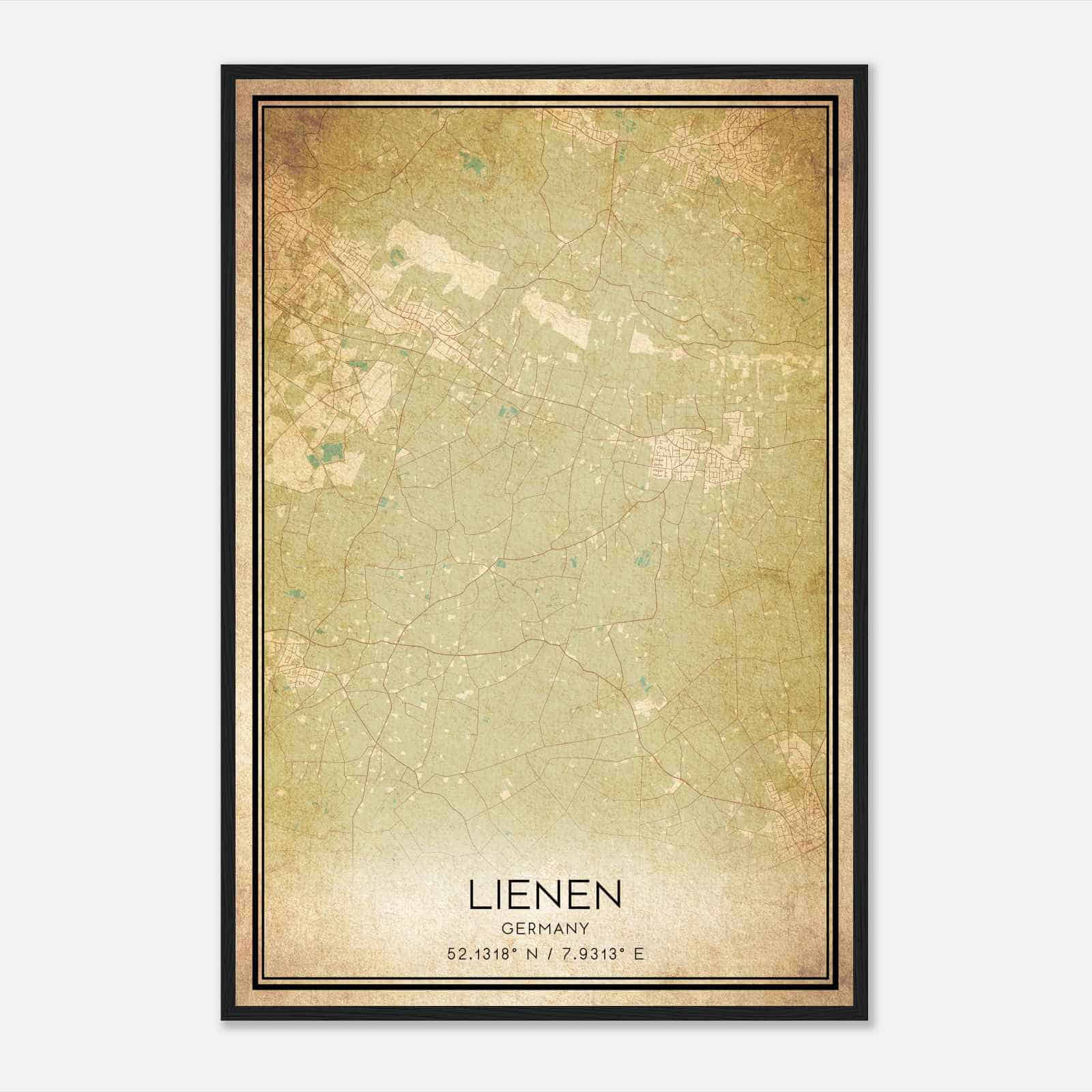 Vintage Lienen Germany Map Poster, Lienen City Road Wall Art Print