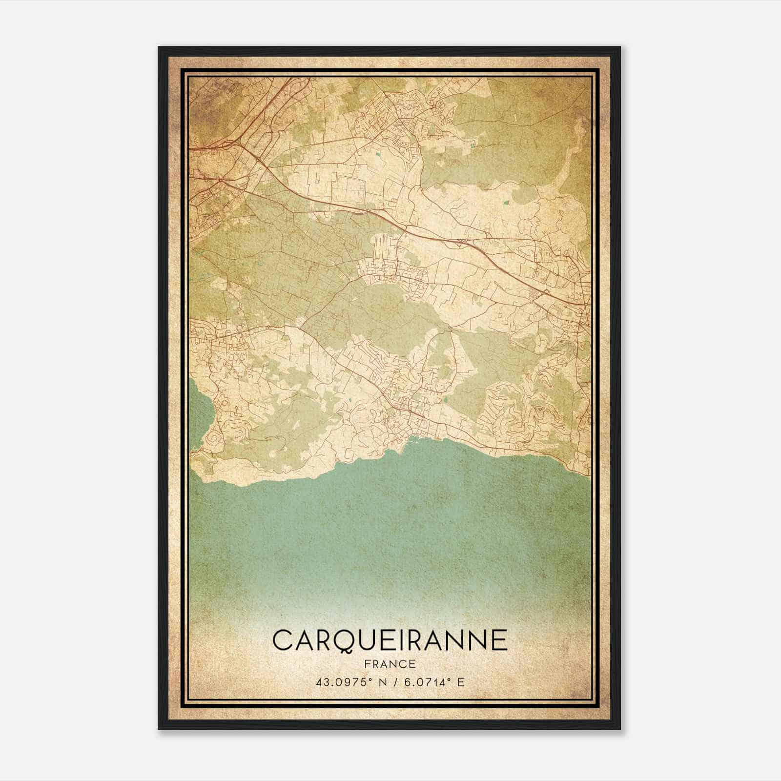 Vintage Carqueiranne France Map Poster, Carqueiranne City Road Wall Art Print