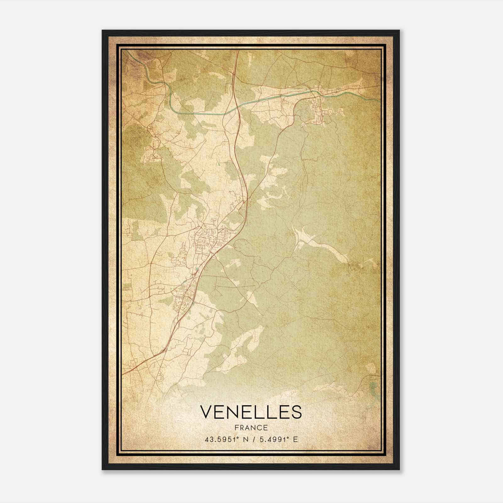 Vintage Venelles France Map Poster, Venelles City Road Wall Art Print