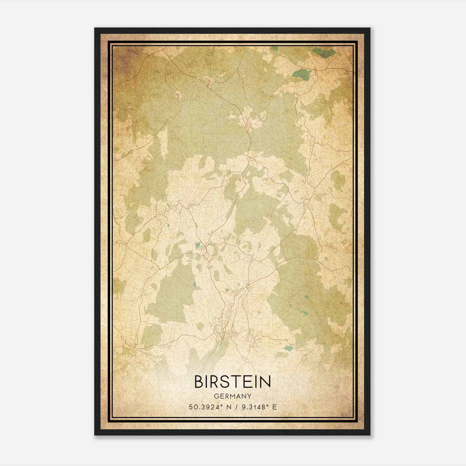 Vintage Birstein Germany Map Poster, Birstein City Road Wall Art Print