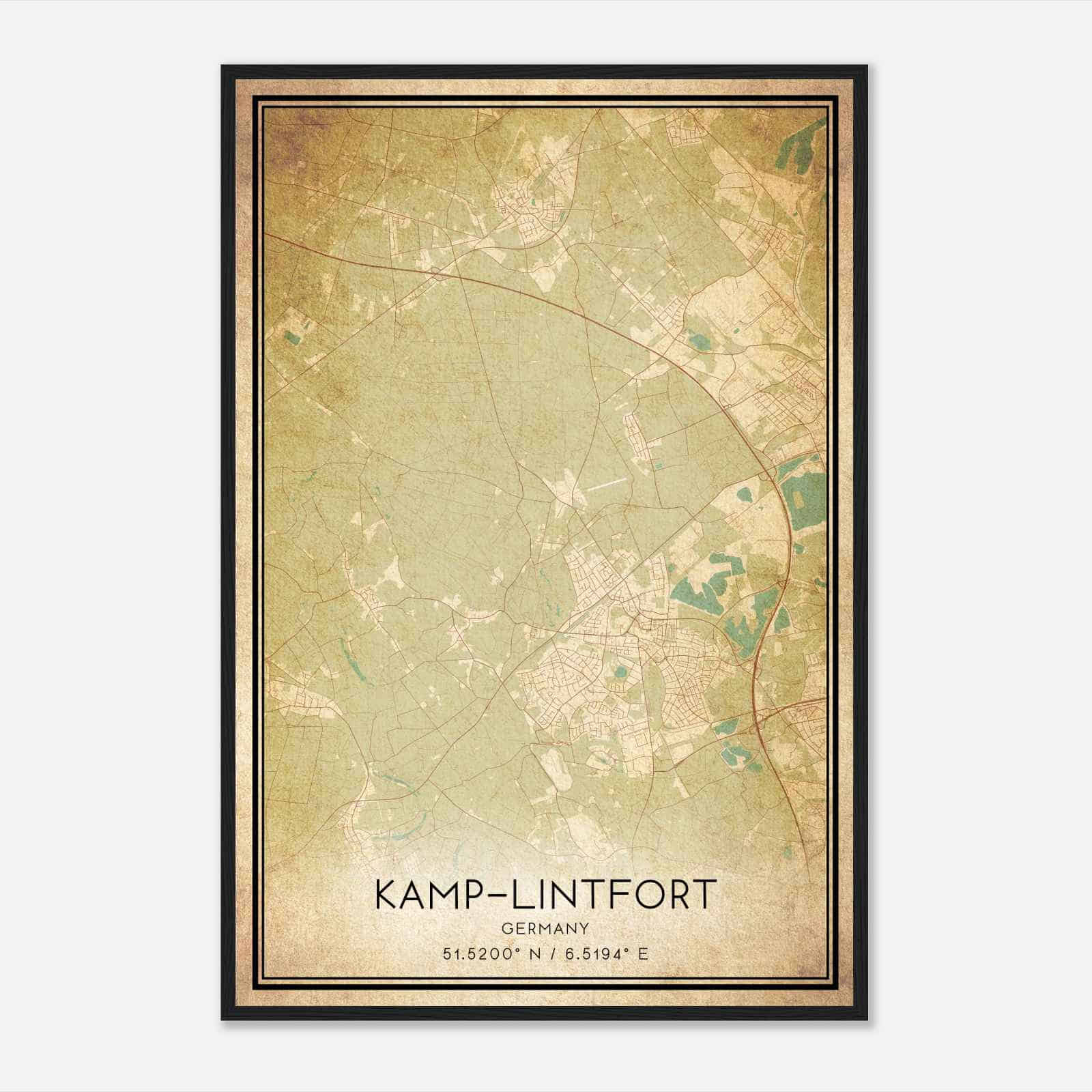 Vintage Kamp-Lintfort Germany Map Poster, Kamp-Lintfort City Road Wall Art Print