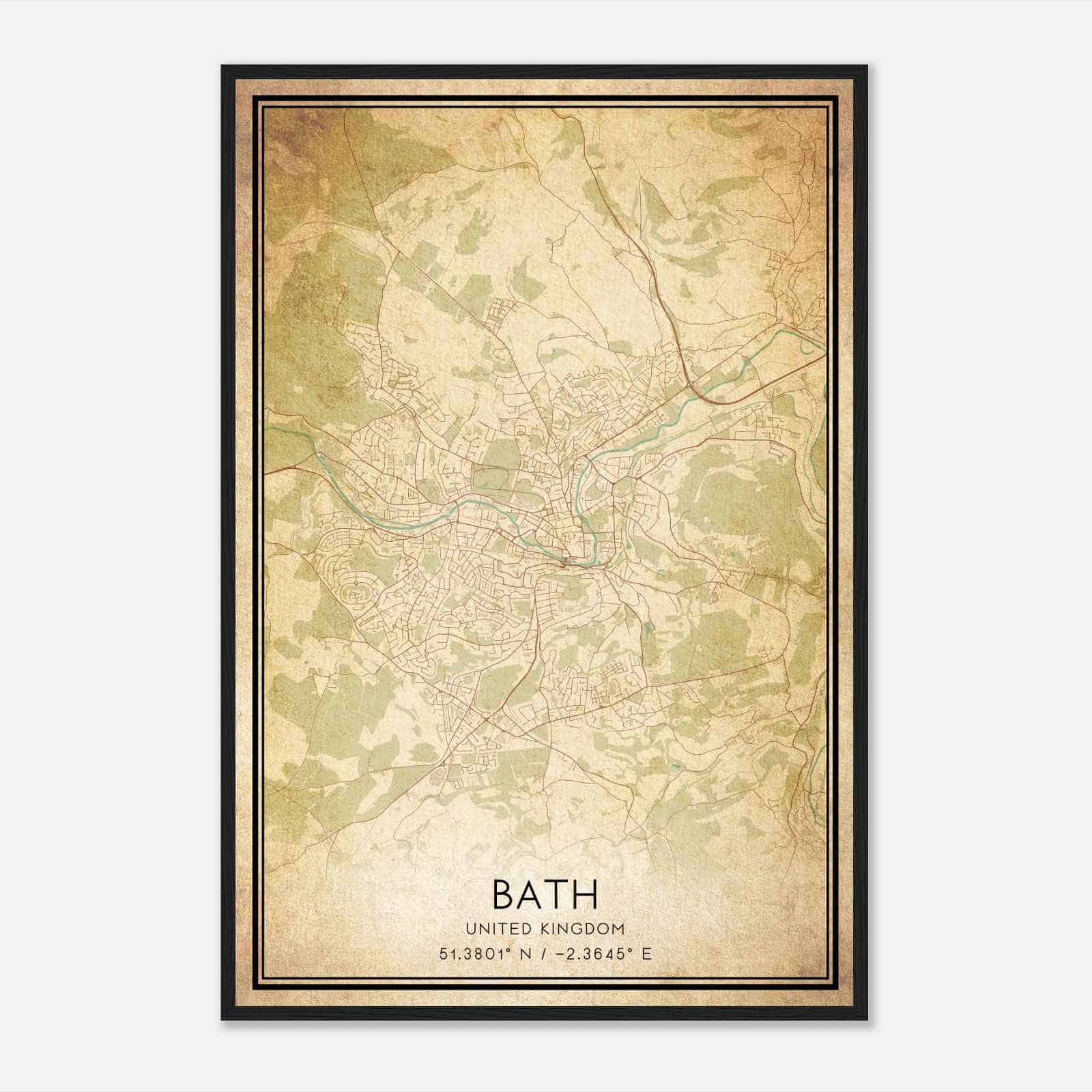 Vintage Bath United Kingdom Map Poster, Bath City Road Wall Art Print