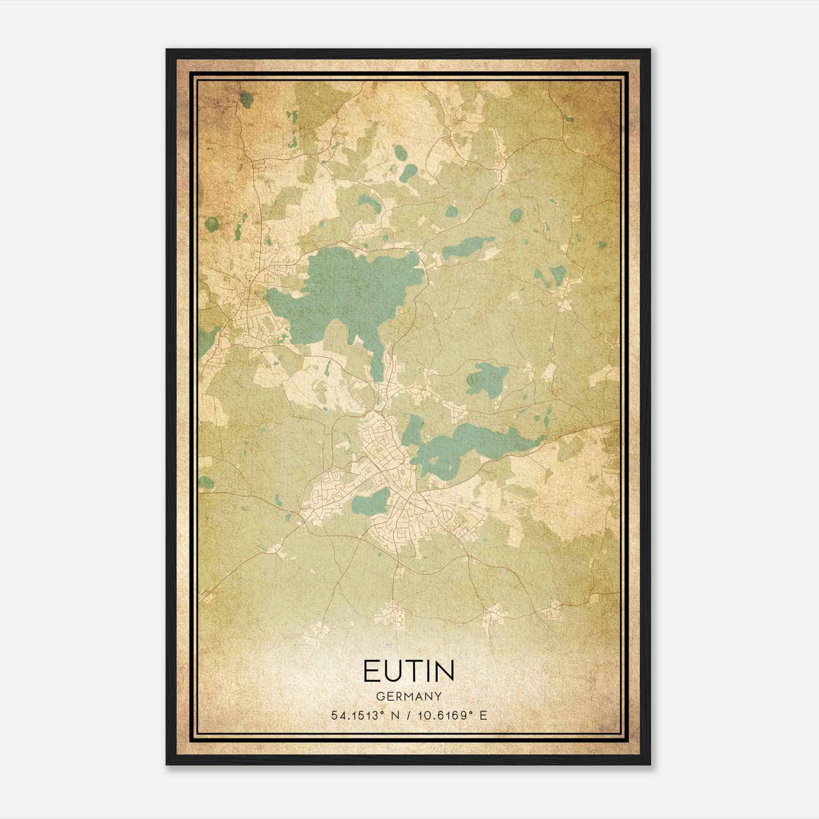 Vintage Eutin Germany Map Poster, Eutin City Road Wall Art Print