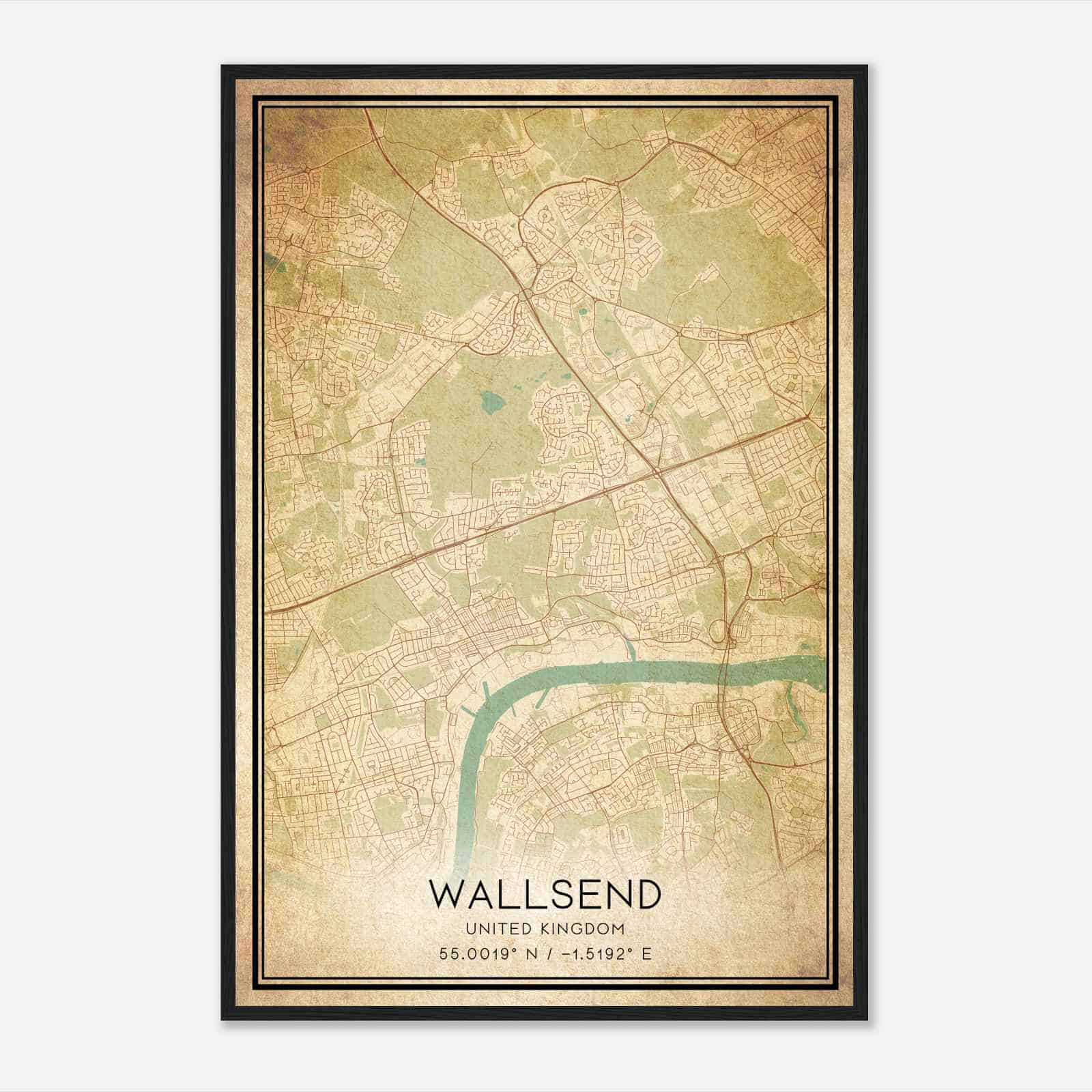 Vintage Wallsend United Kingdom Map Poster, Wallsend City Road Wall Art Print