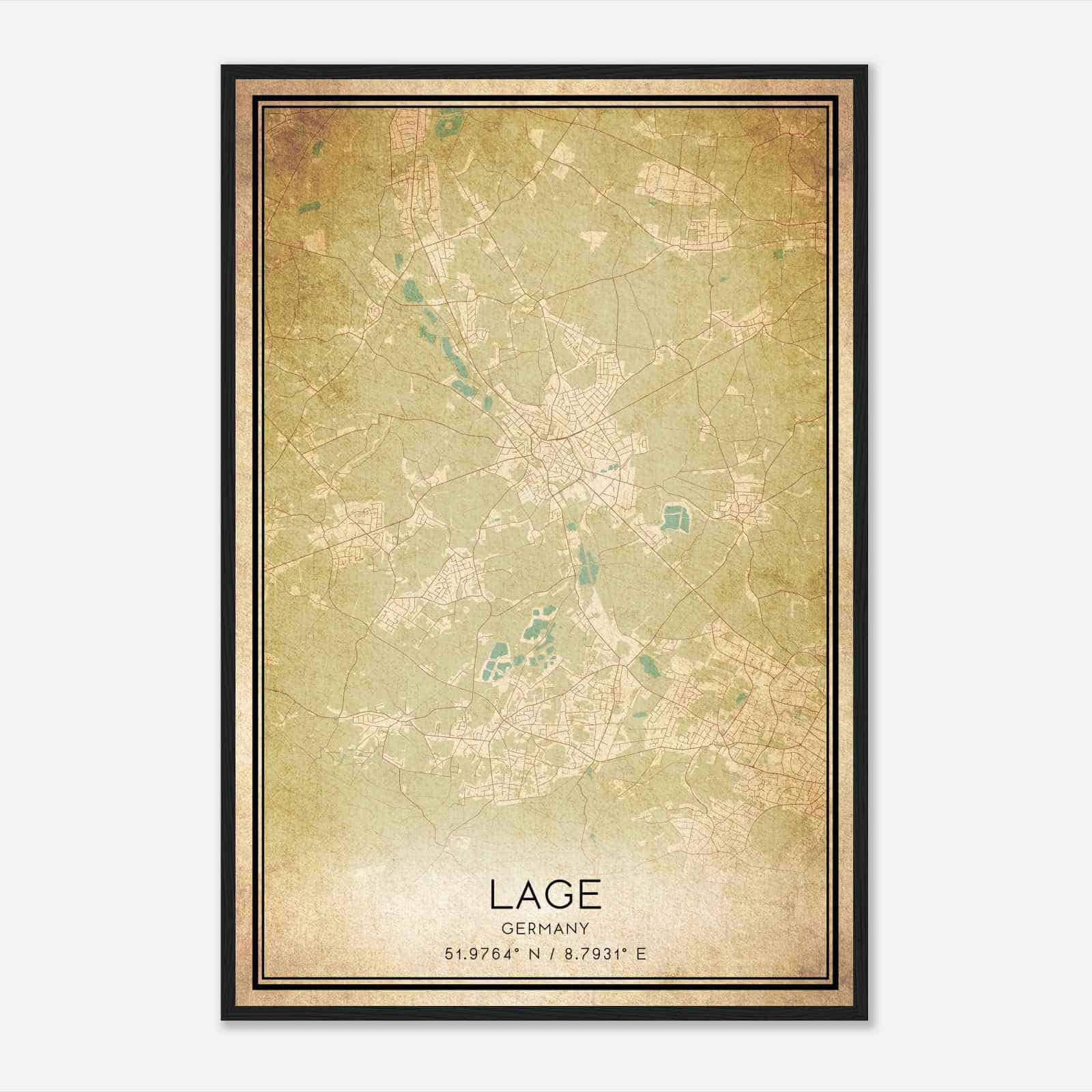 Vintage Lage Germany Map Poster, Lage City Road Wall Art Print