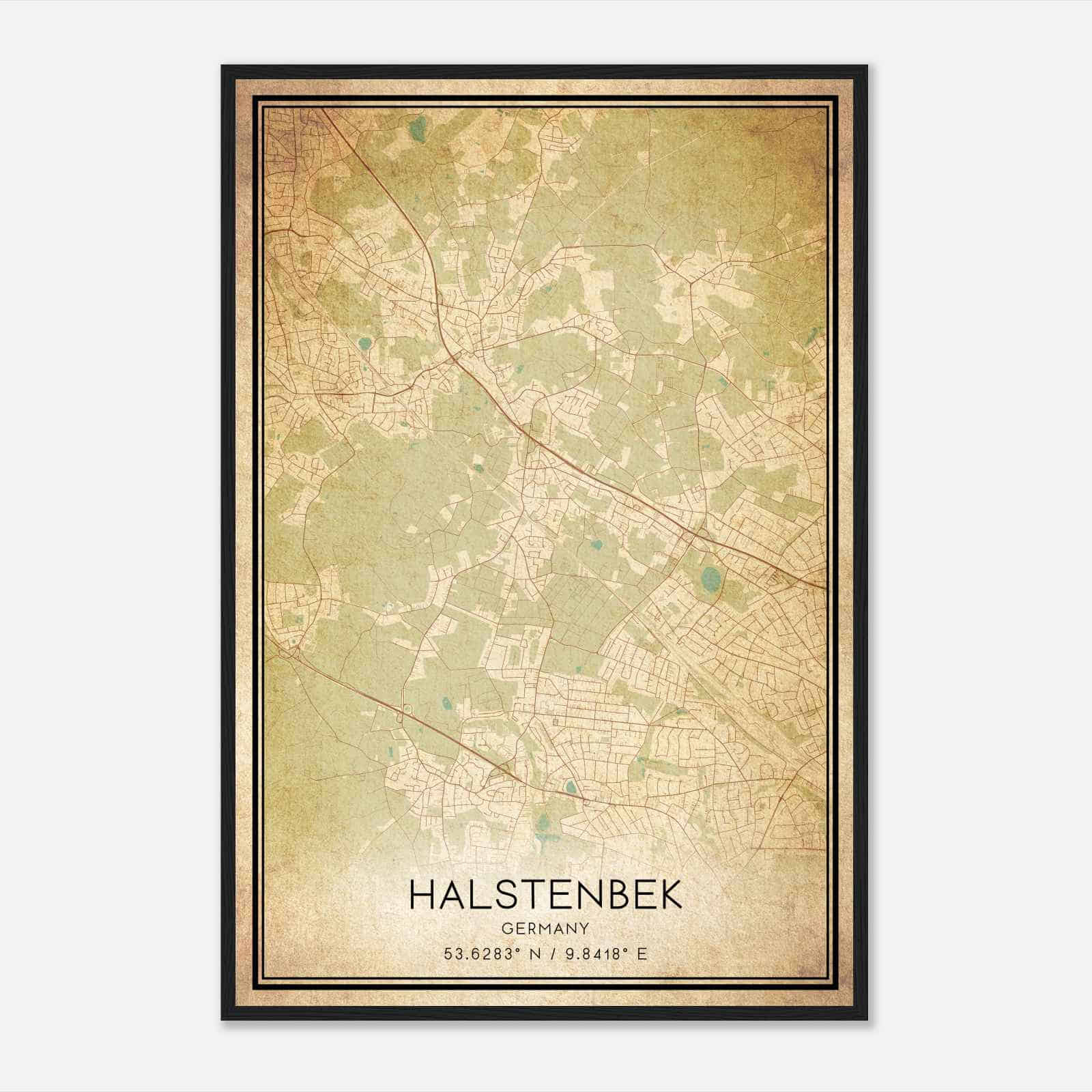 Vintage Halstenbek Germany Map Poster, Halstenbek City Road Wall Art Print