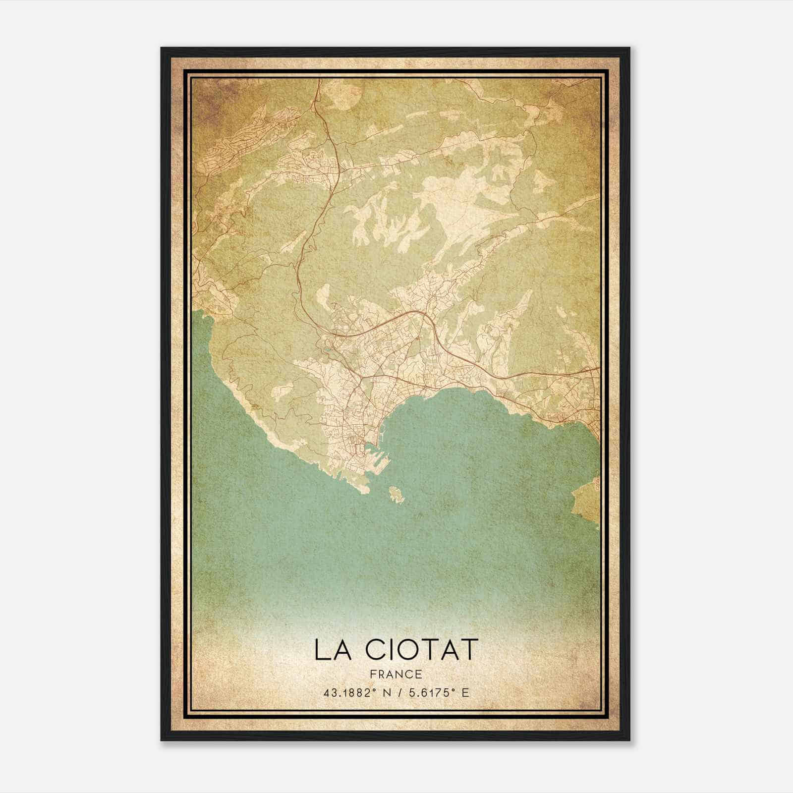 Vintage La Ciotat France Map Poster, La Ciotat City Road Wall Art Print
