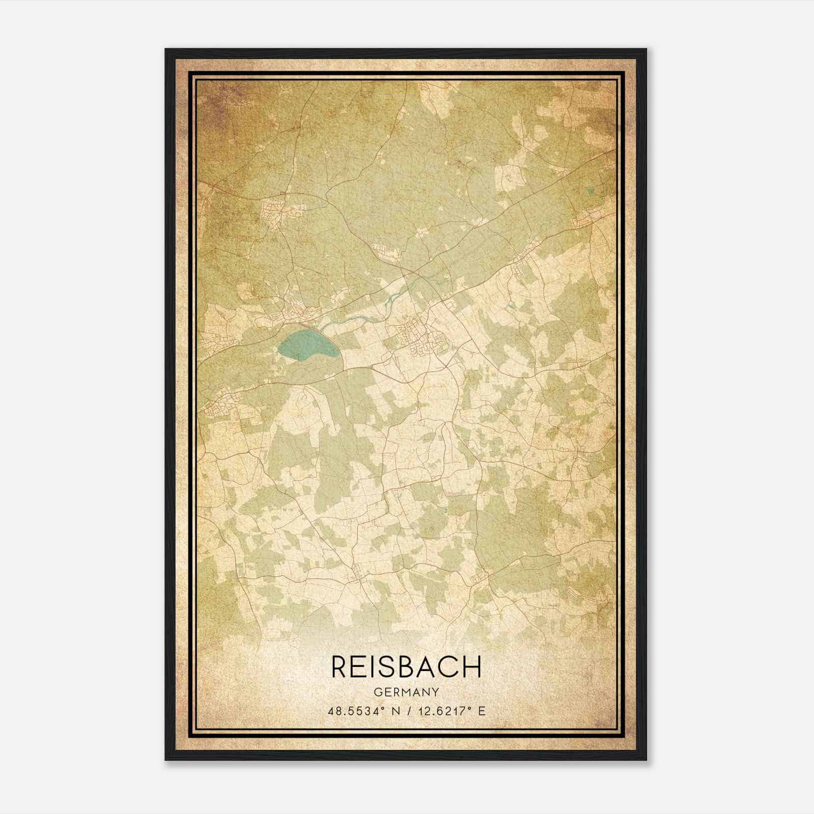 Vintage Reisbach Germany Map Poster, Reisbach City Road Wall Art Print