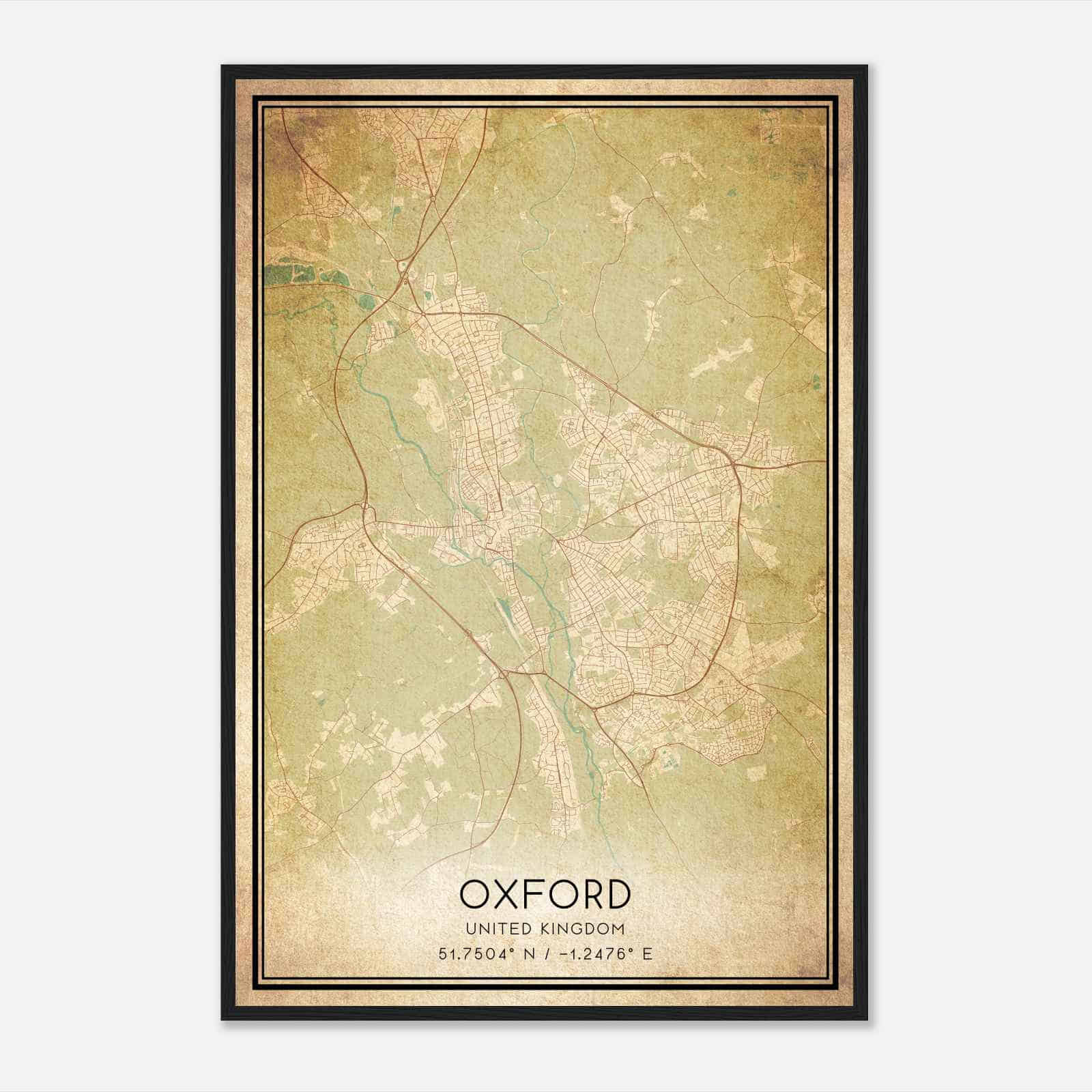Vintage Oxford United Kingdom Map Poster, Oxford City Road Wall Art Print