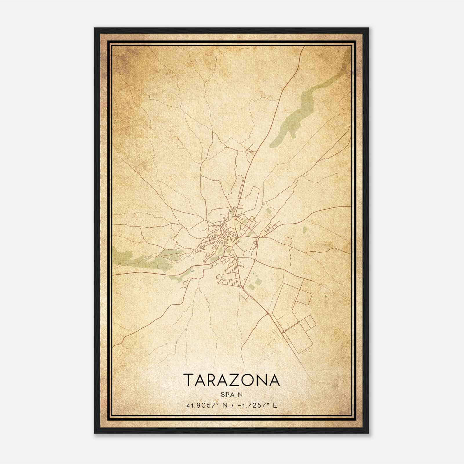 Vintage Tarazona de Aragon Spain Map Poster, Tarazona de Aragon City Road Wall Art Print