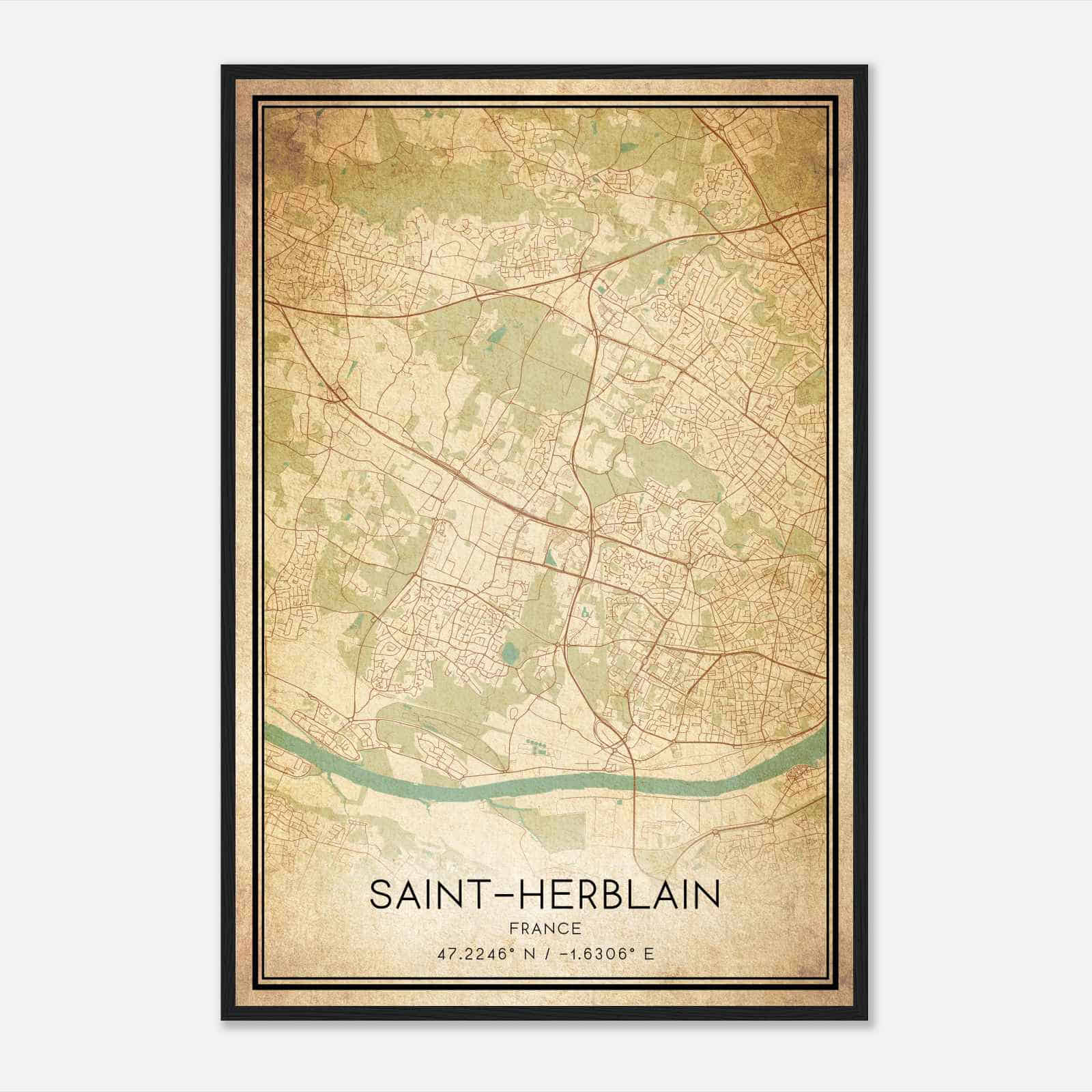 Vintage Saint-Herblain France Map Poster, Saint-Herblain City Road Wall Art Print