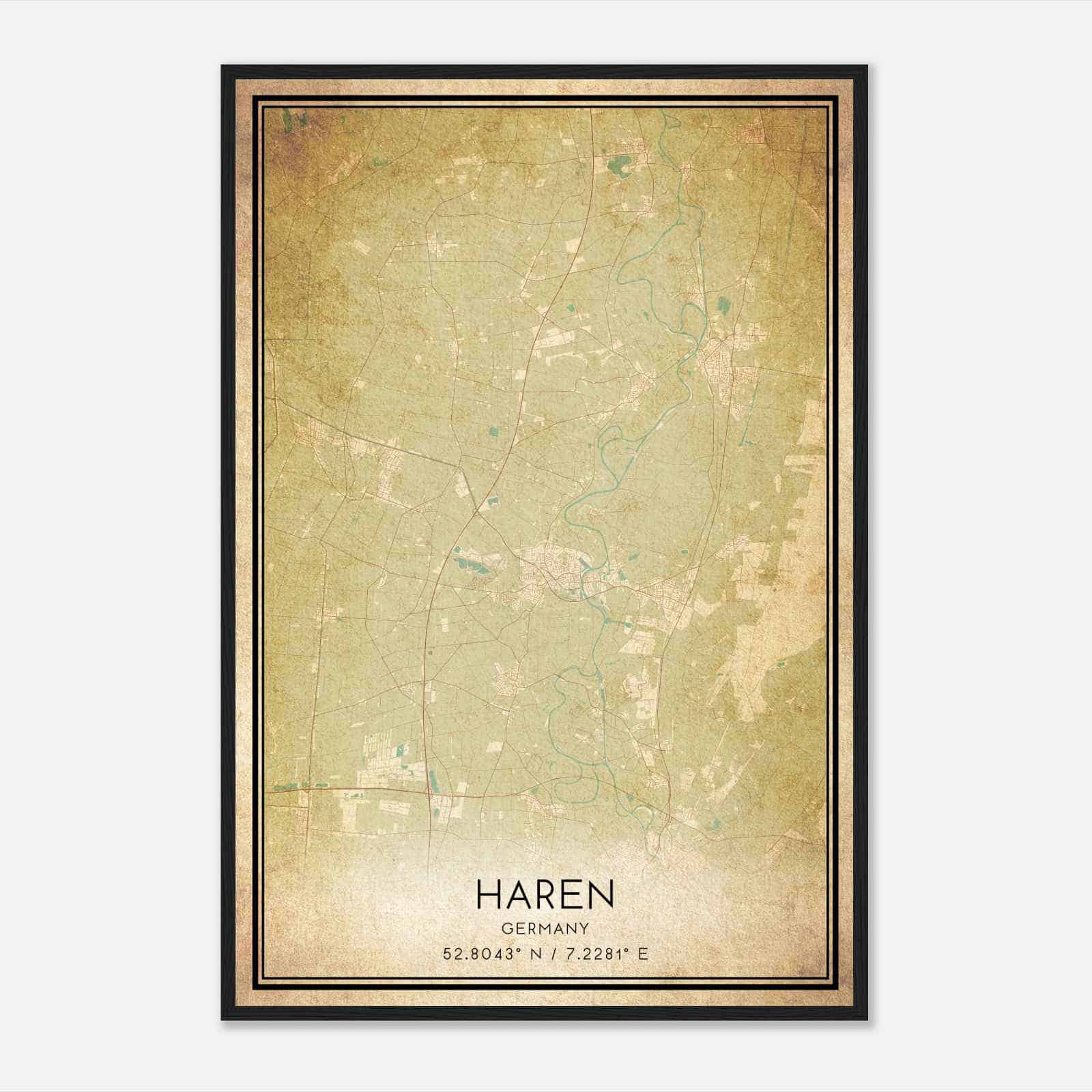 Vintage Haren Germany Map Poster, Haren City Road Wall Art Print