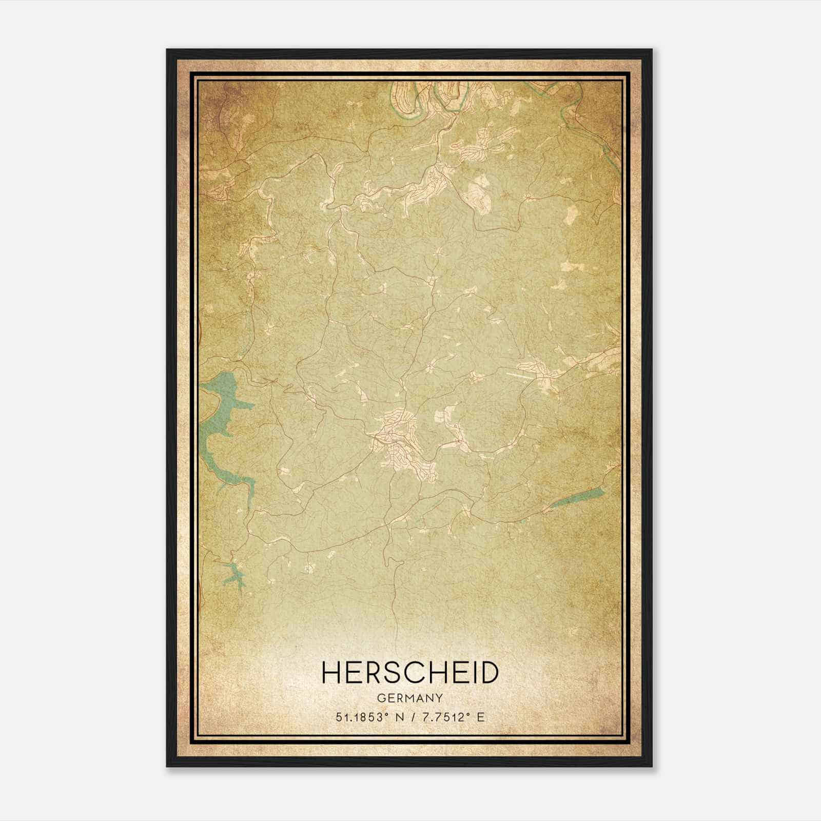 Vintage Herscheid Germany Map Poster, Herscheid City Road Wall Art Print
