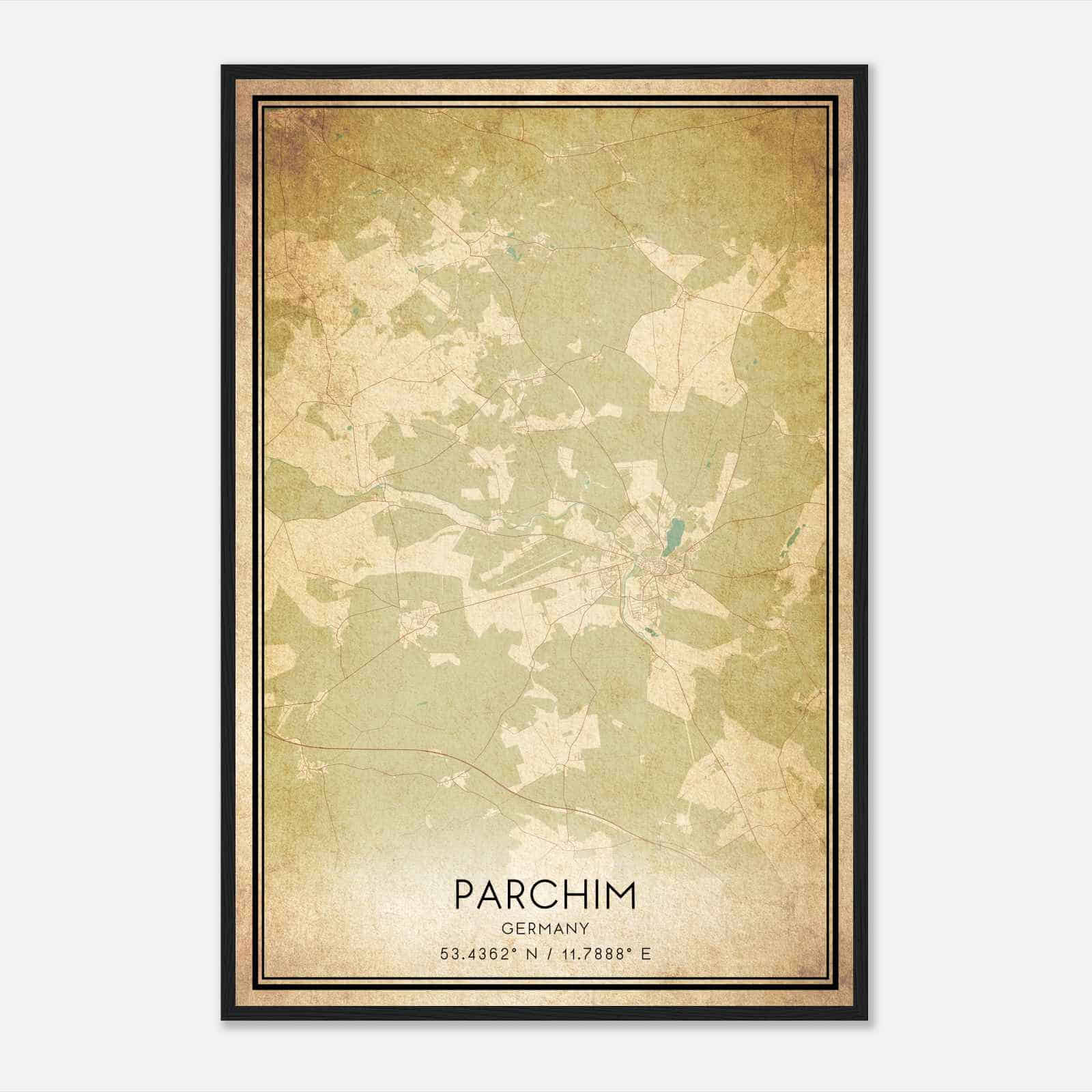 Vintage Parchim Germany Map Poster, Parchim City Road Wall Art Print