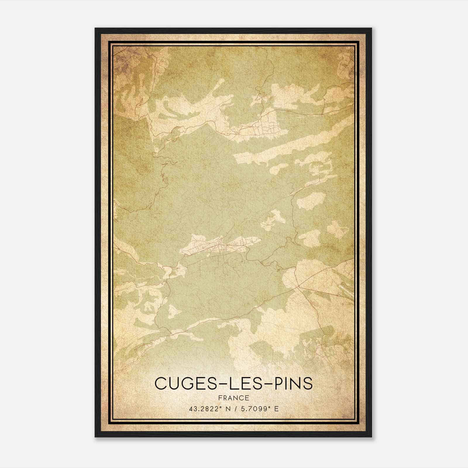 Vintage Cuges-les-Pins France Map Poster, Cuges-les-Pins City Road Wall Art Print