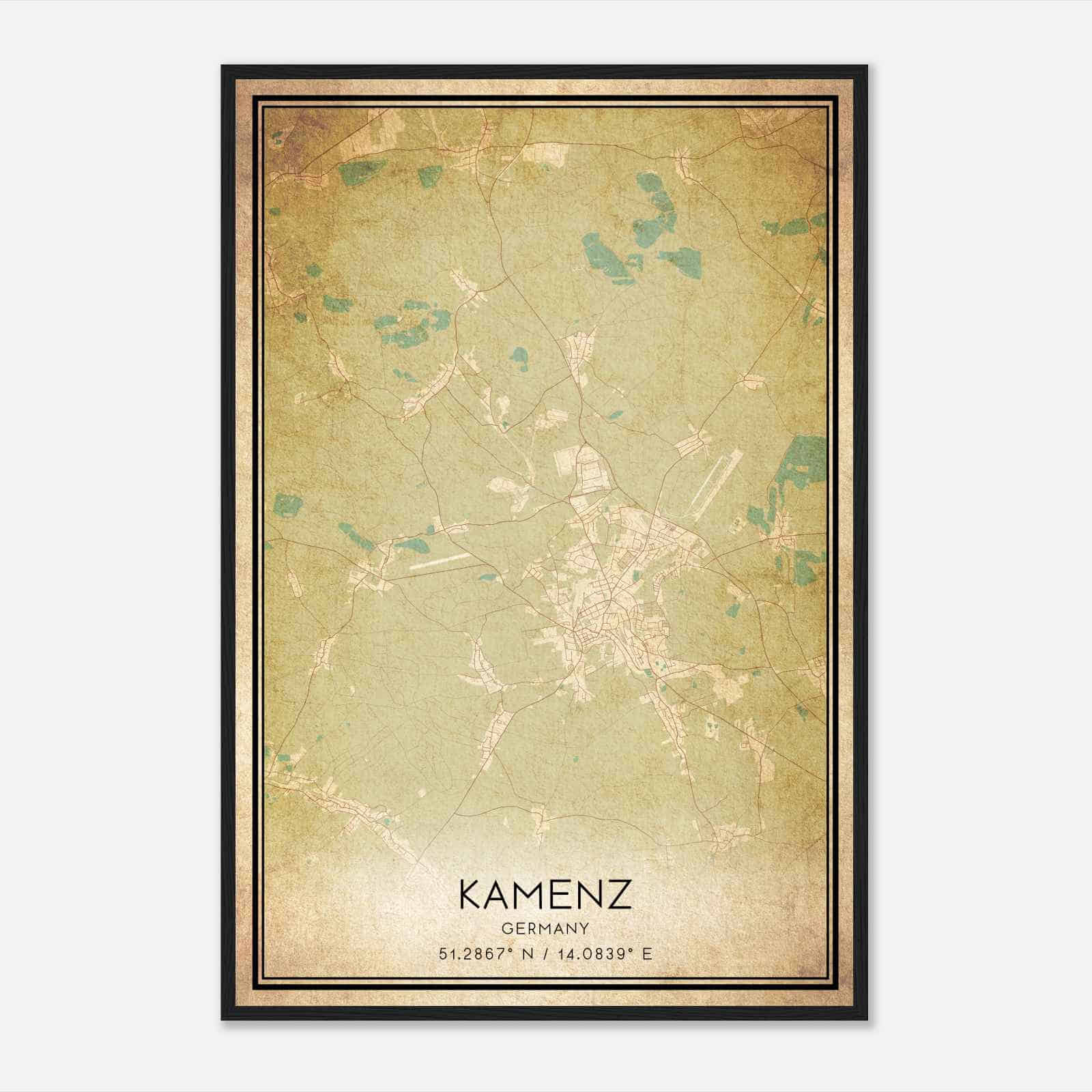 Vintage Kamenz Germany Map Poster, Kamenz City Road Wall Art Print