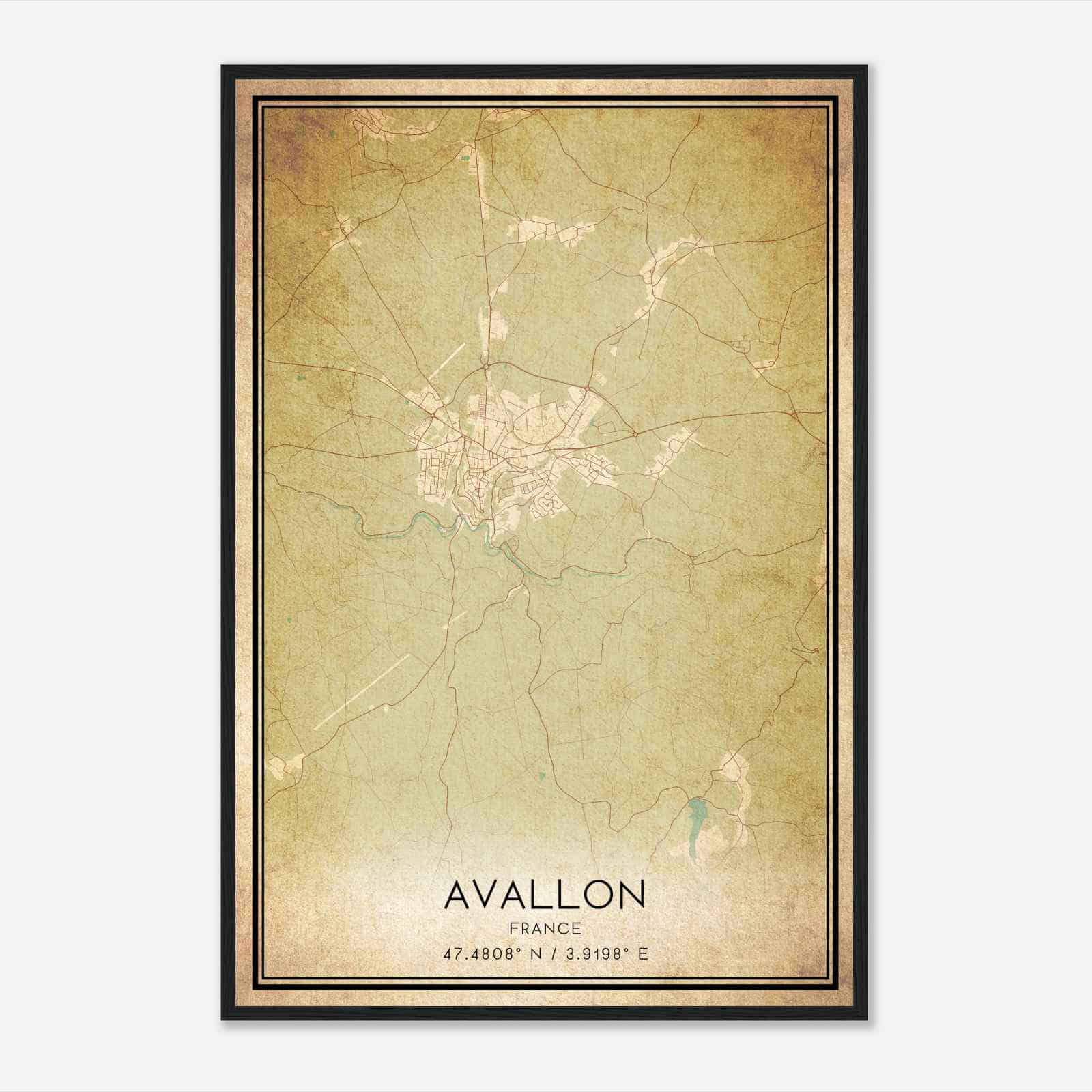 Vintage Avallon France Map Poster, Avallon City Road Wall Art Print Vintage Avallon France Map Poster, Avallon City Road Wall Art Print