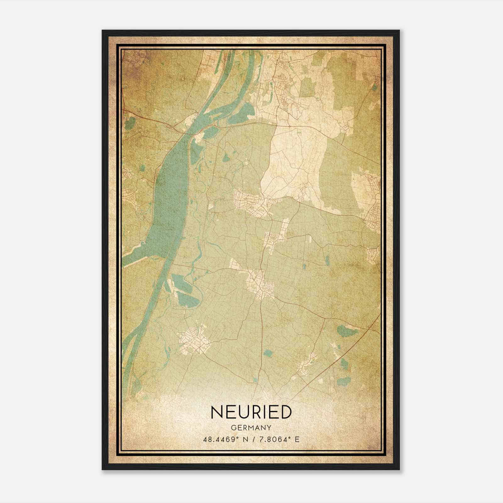 Vintage Neuried Germany Map Poster, Neuried City Road Wall Art Print