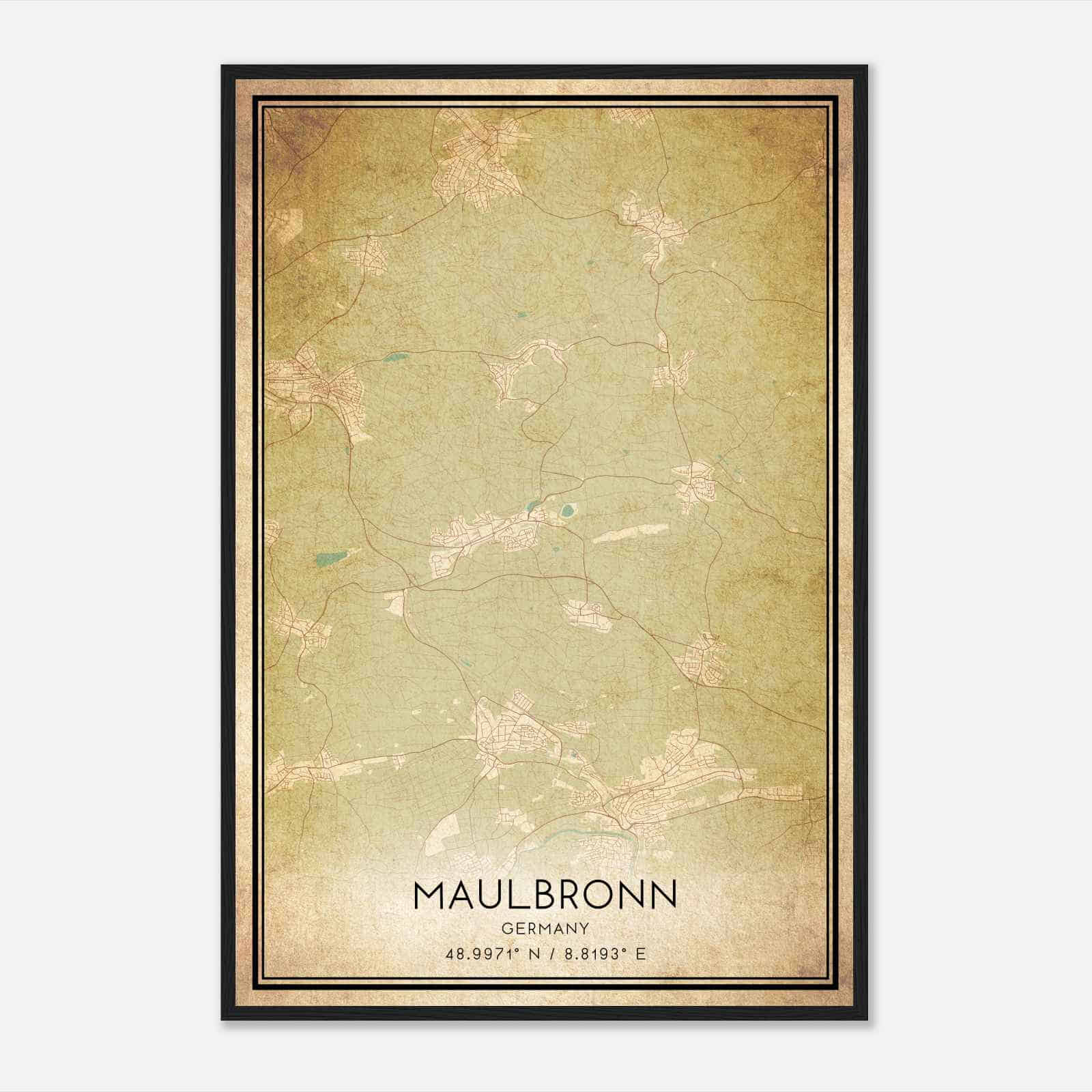 Vintage Maulbronn Germany Map Poster, Maulbronn City Road Wall Art Print