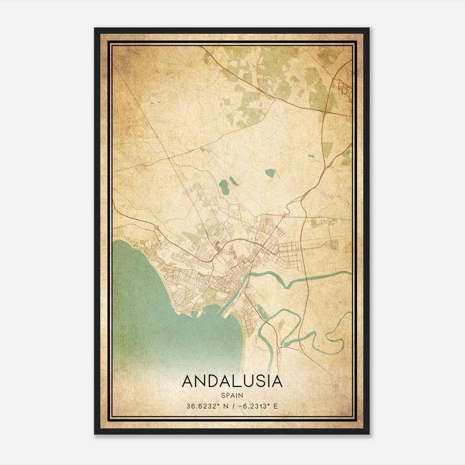 Vintage El Puerto de Santa Maria Spain Map Poster, El Puerto de Santa Maria City Road Wall Art Print